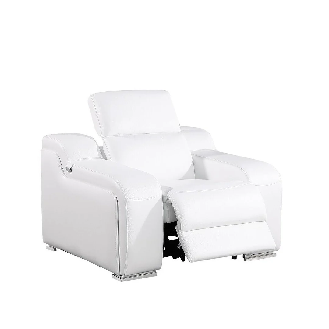 HomeRoots 41 White Italian Leather Wall Hugger Recliner With USB