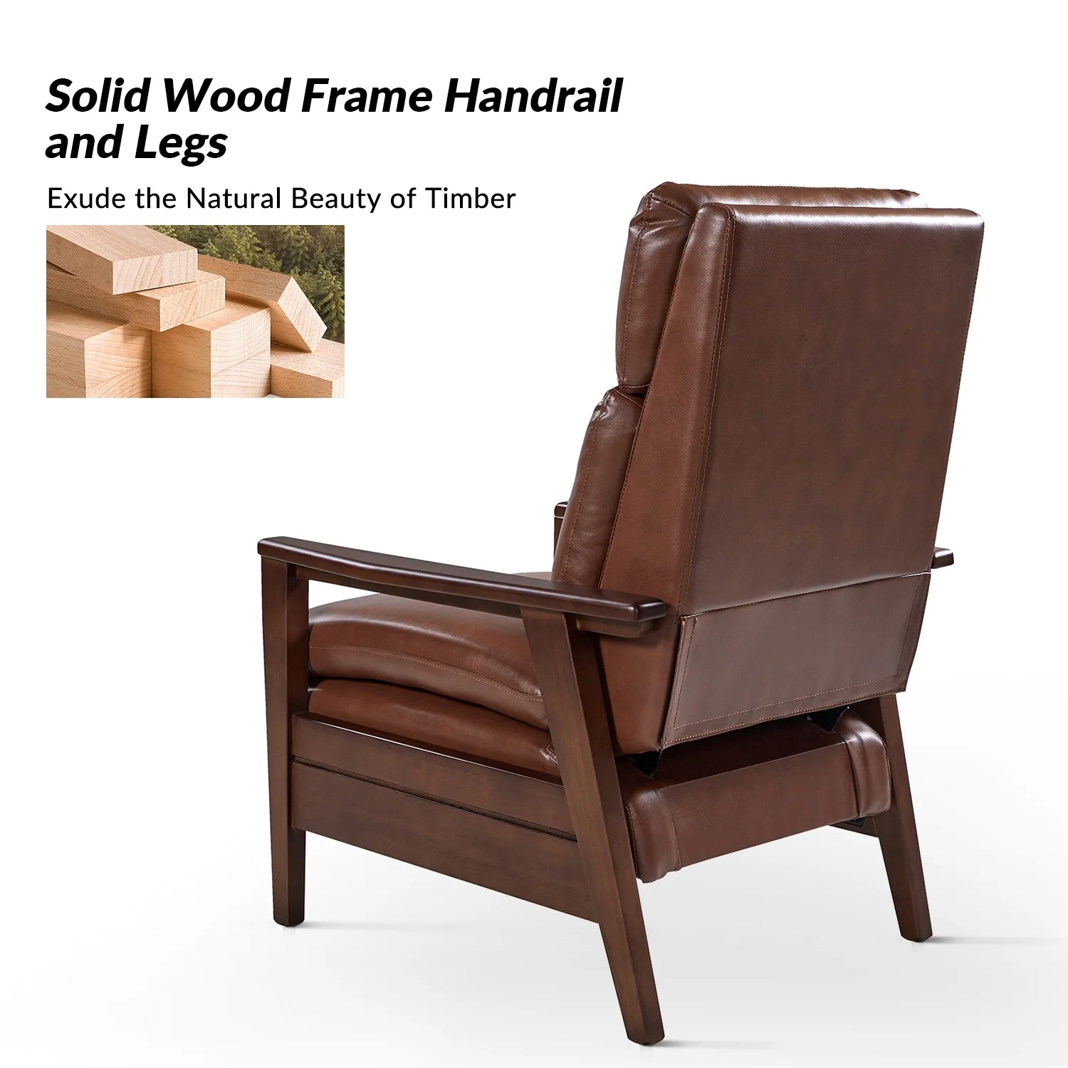 Patrick Mid-century Vegan Leather Solid Wood Recliner by HULALA HOME