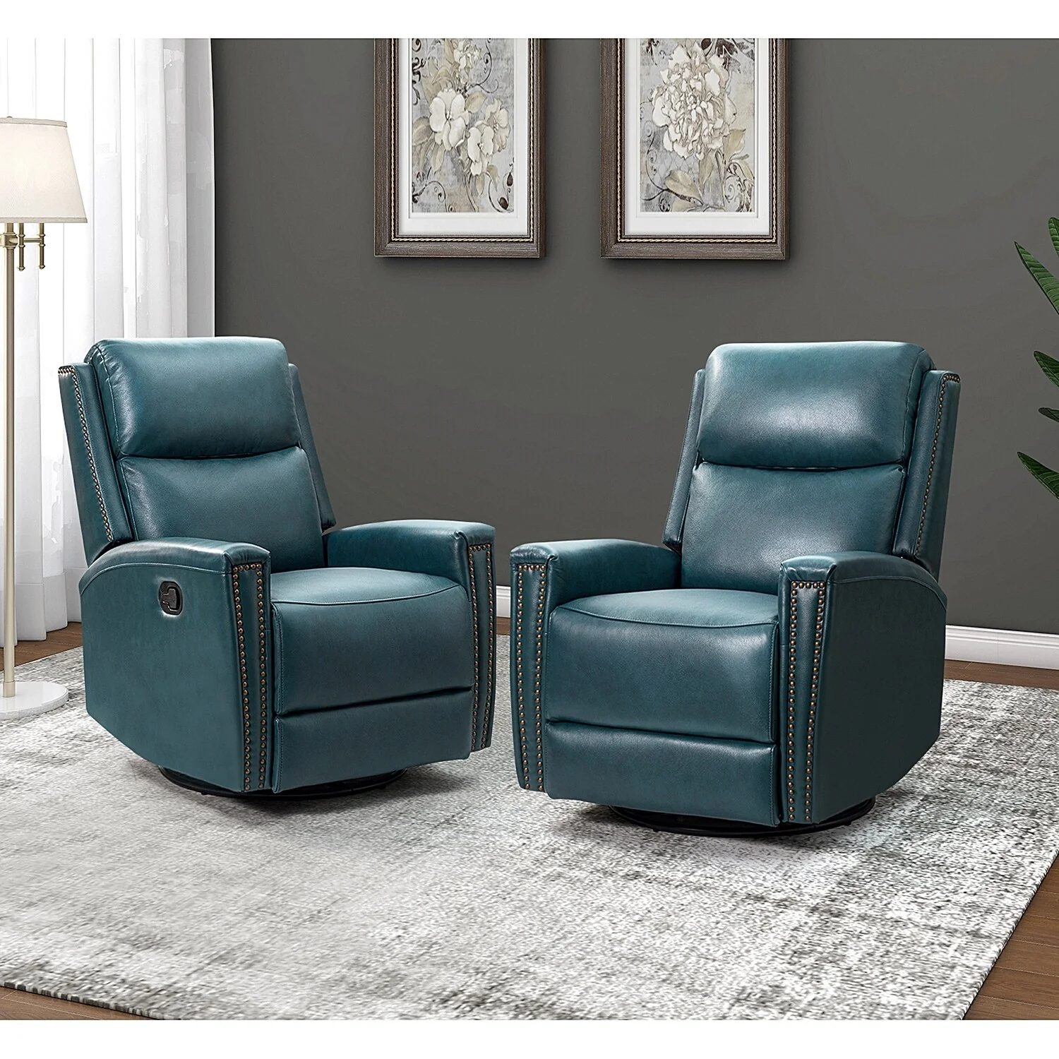 Fiacro 30.31Wide Modern Genuine Leather Wingback Swivel Rocker Recliner with Nailhead Trims, Set of 2
