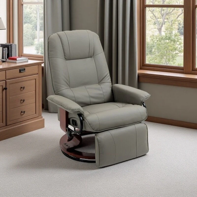 PU Leather Recliner with Wooden Swivel Base, Manual Recline, Padded Armrests, and Footrest