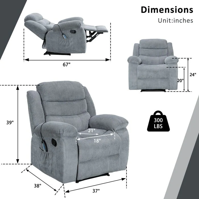 Super Soft Manual Heated and Massage Recliner Chair