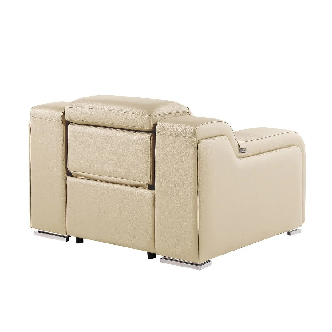 HomeRoots 41 Beige Italian Leather Wall Hugger Recliner With USB