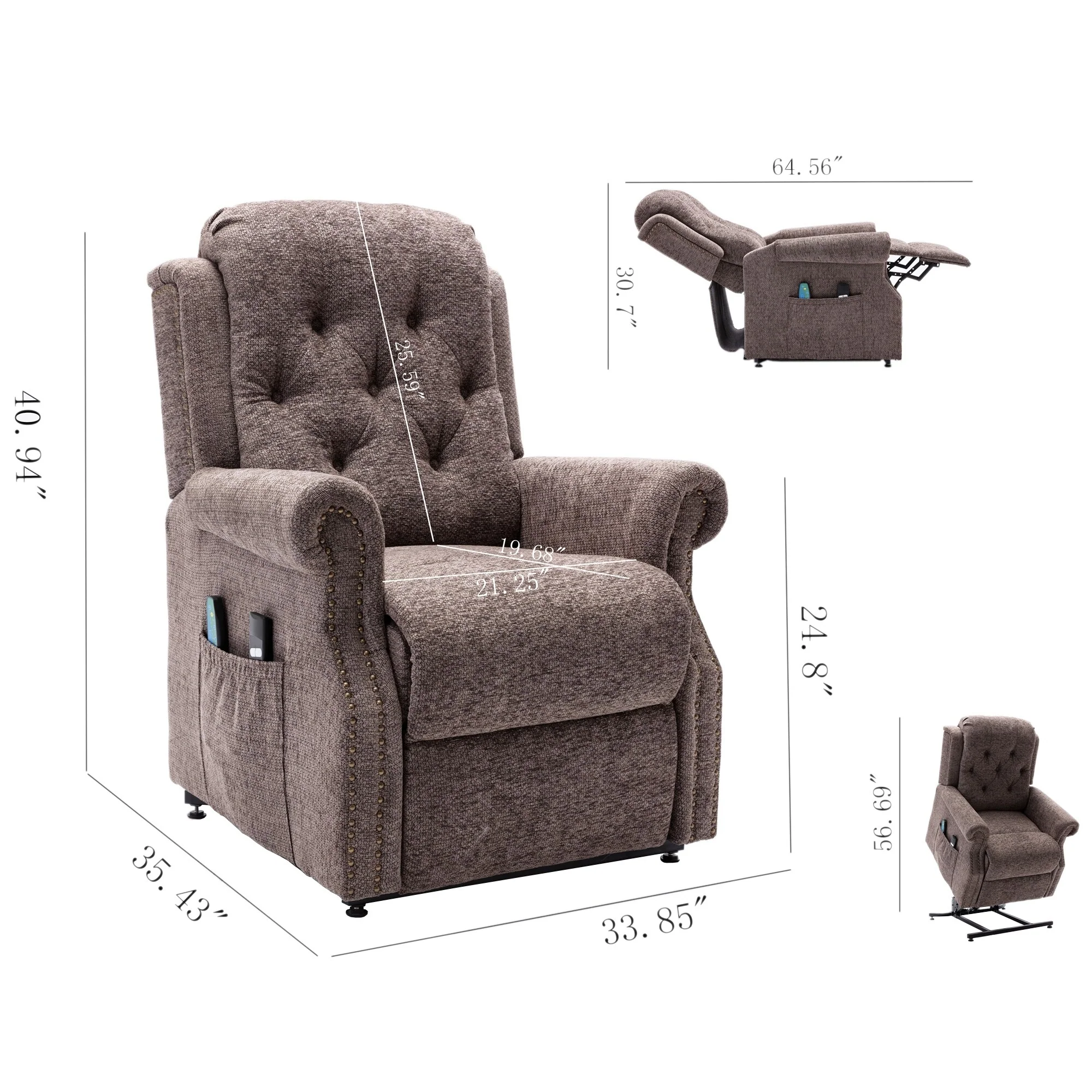 Clihome Chenille Knit Fabric Power-lift Recliner Chair with Massage