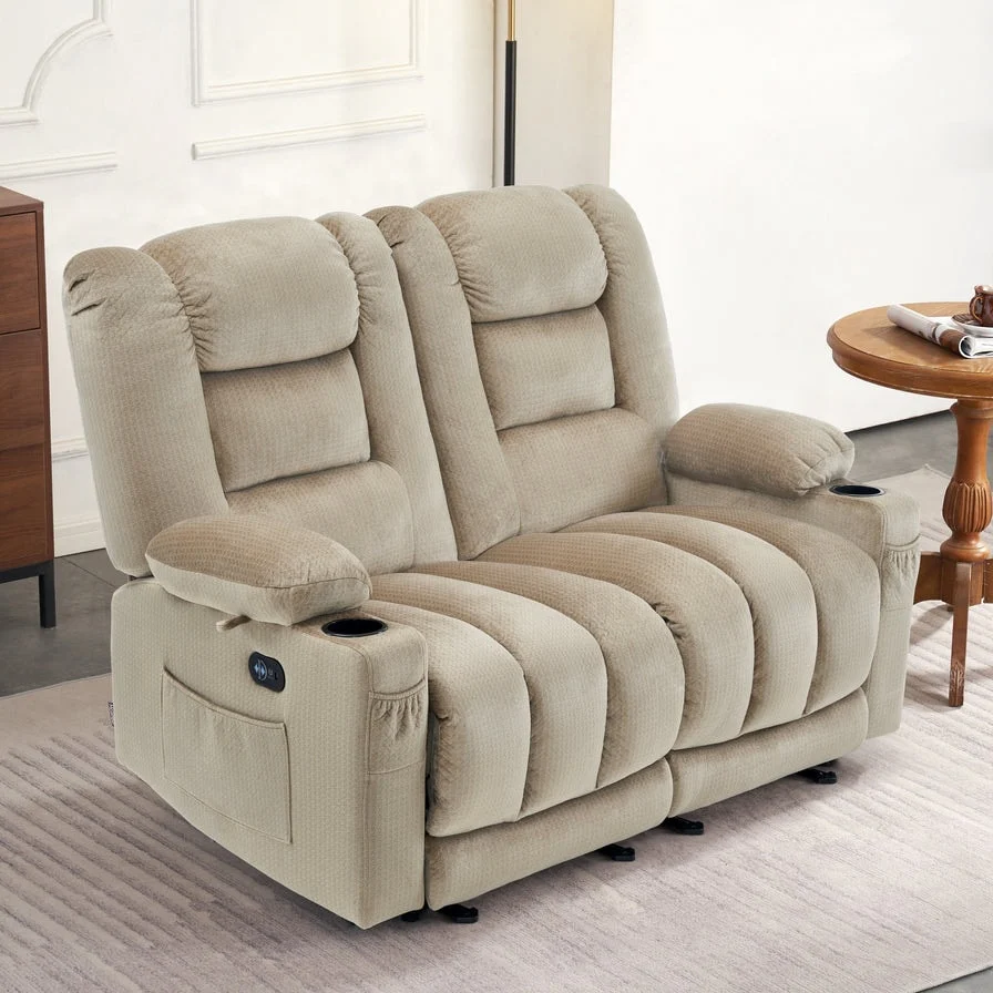 MCombo Power Reclining Loveseat Sofa with Heat and Massage, Fabric PR648
