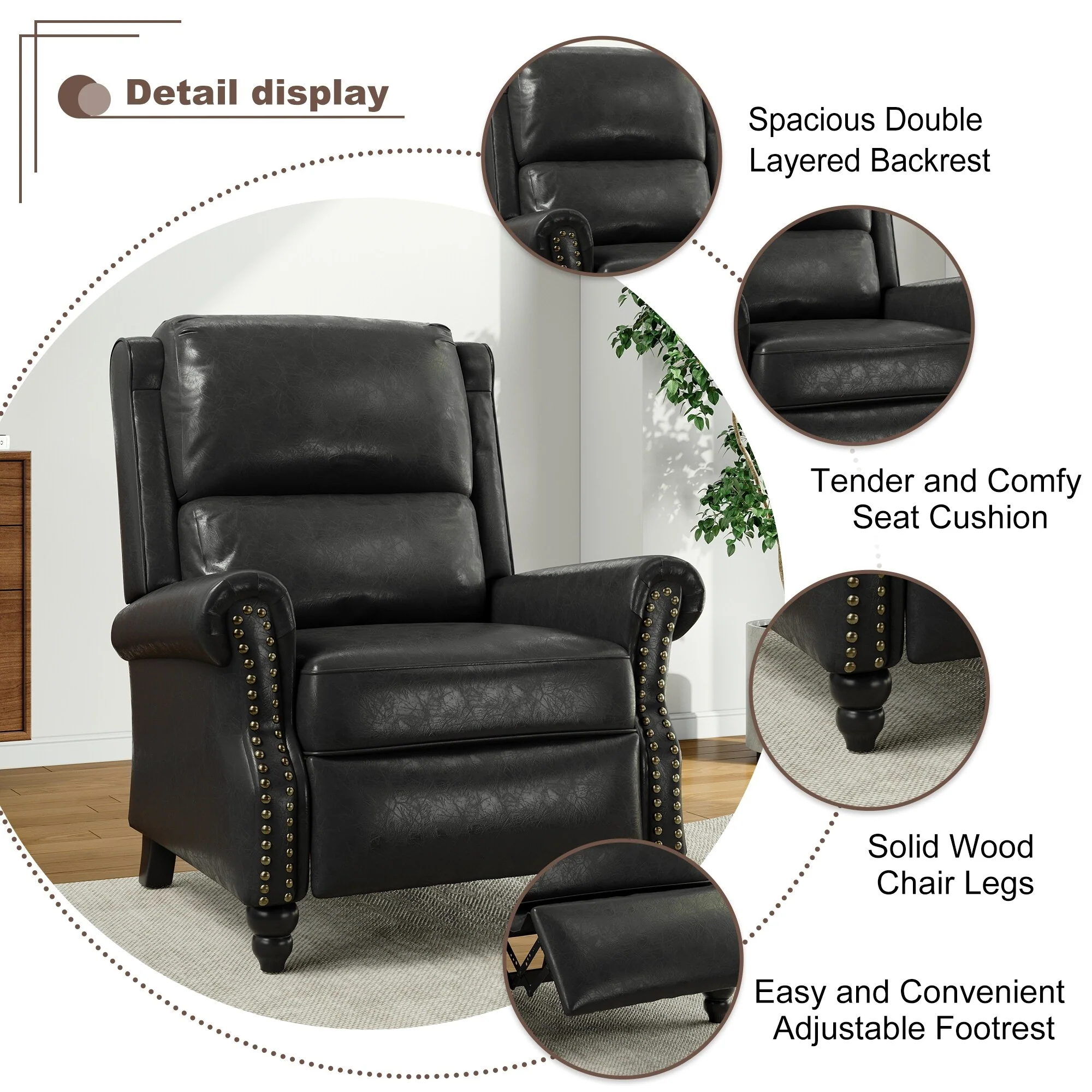 Alisa 35'' W Vegan Leather/ Linen Glider Push Back Recliner Chair