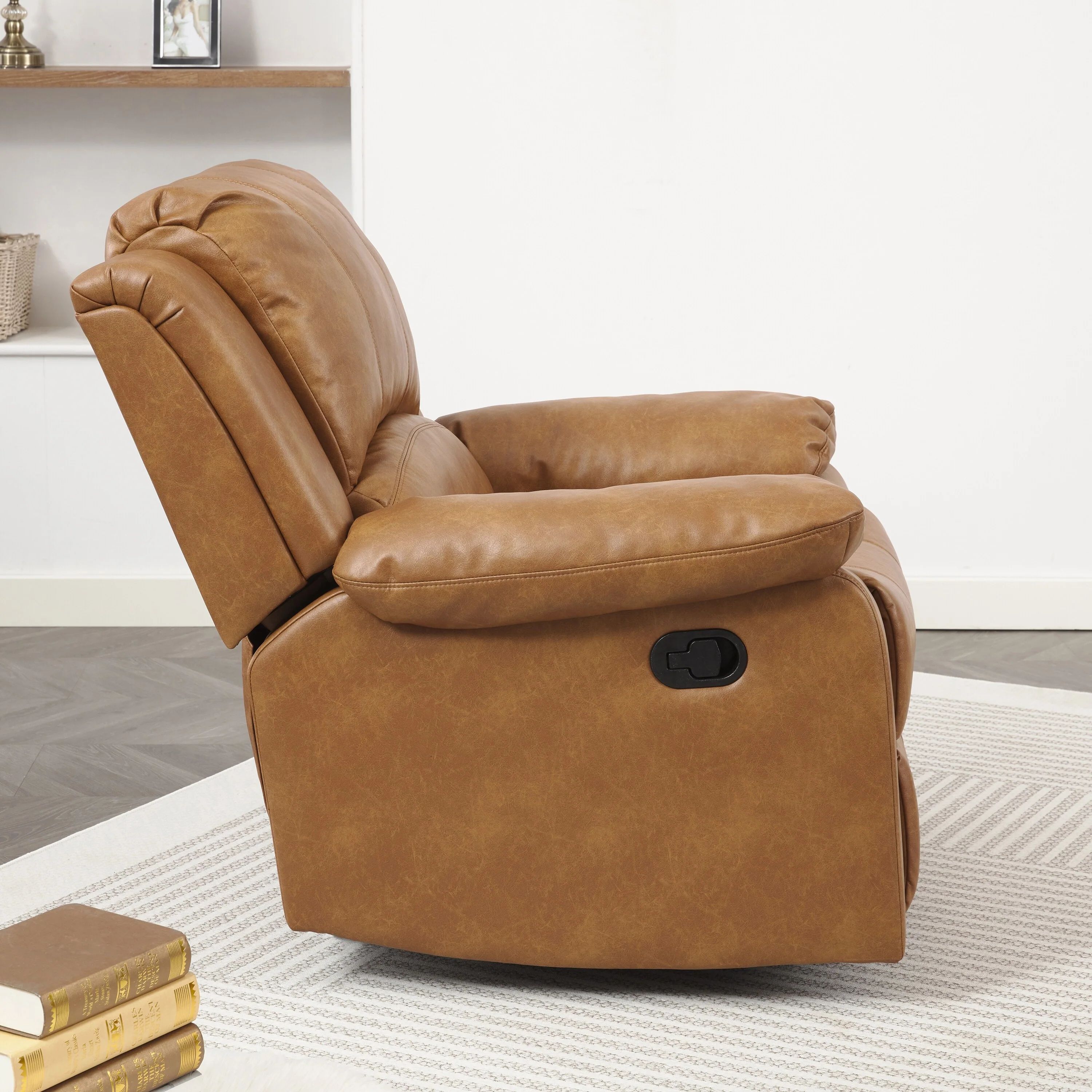 Leather Gel Glider Recliner with Sturdy Wood Frame  Heavy Duty Steel Mechanism