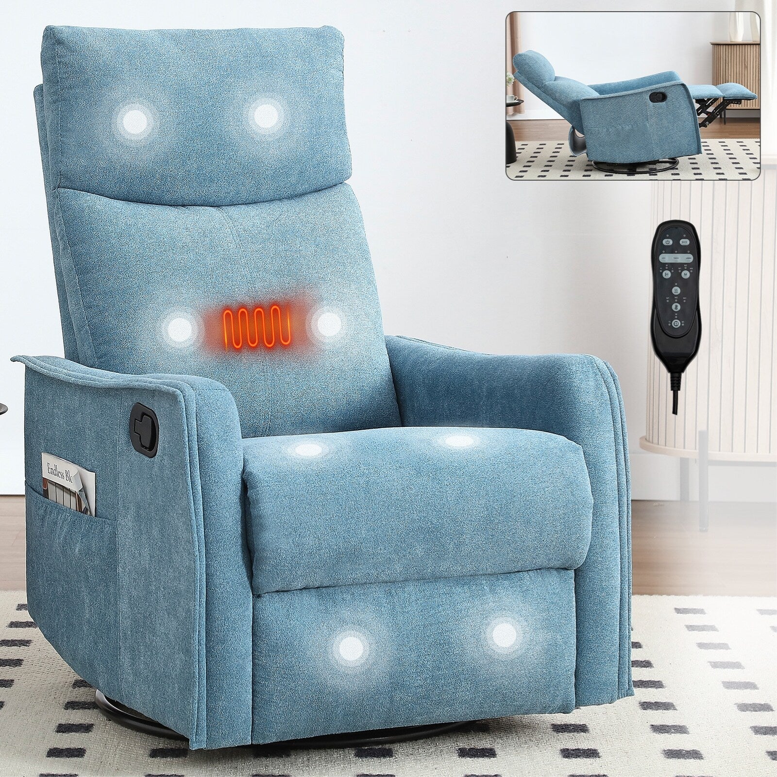 Heat Massage Manual Recliner Chair with Rocker and Swivel