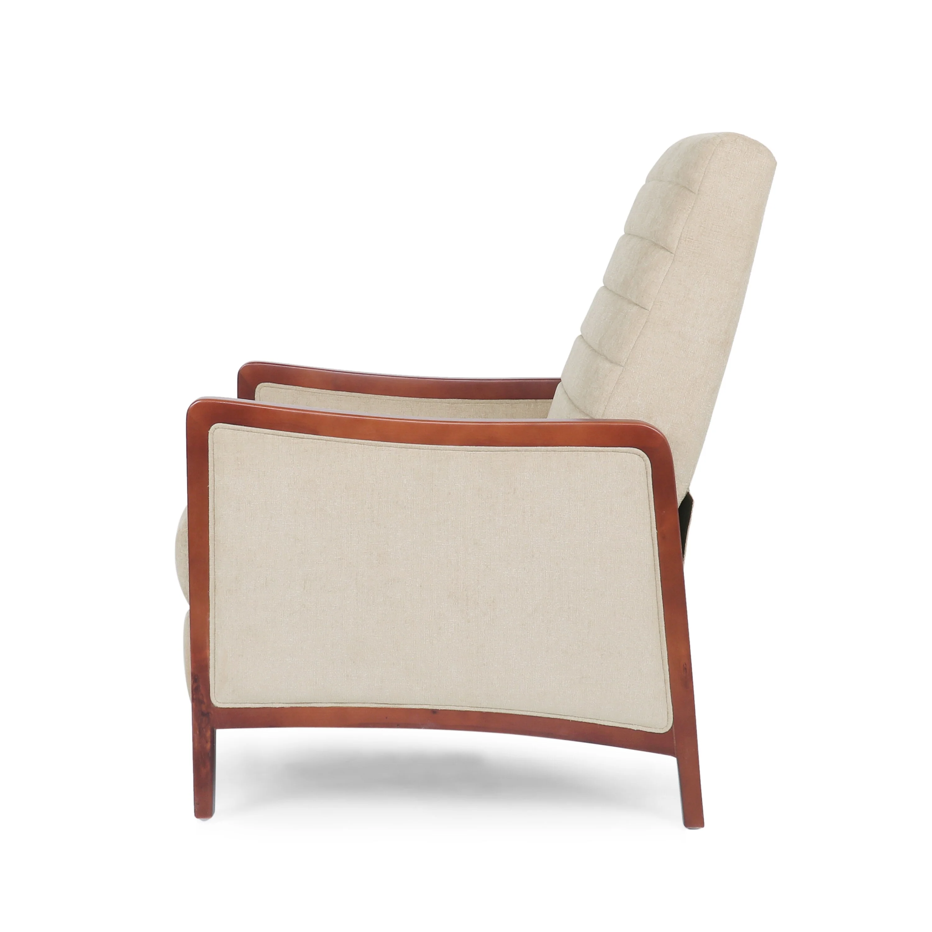 Mid-Century Modern Pushback Recliner with Channel Stitching and Birch Wood Frame