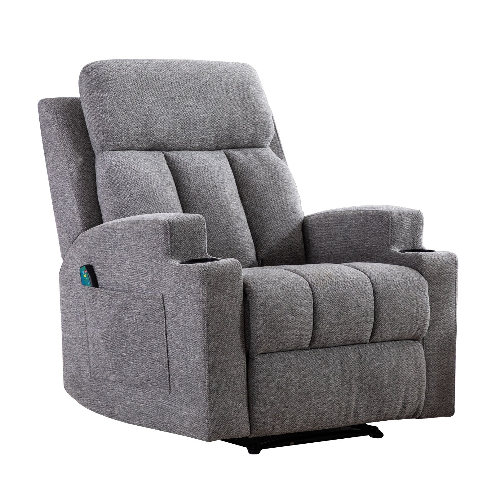Manual Recliner Massage and Heating Chair Sofa with 2 Cup Holders Breathable Fabric