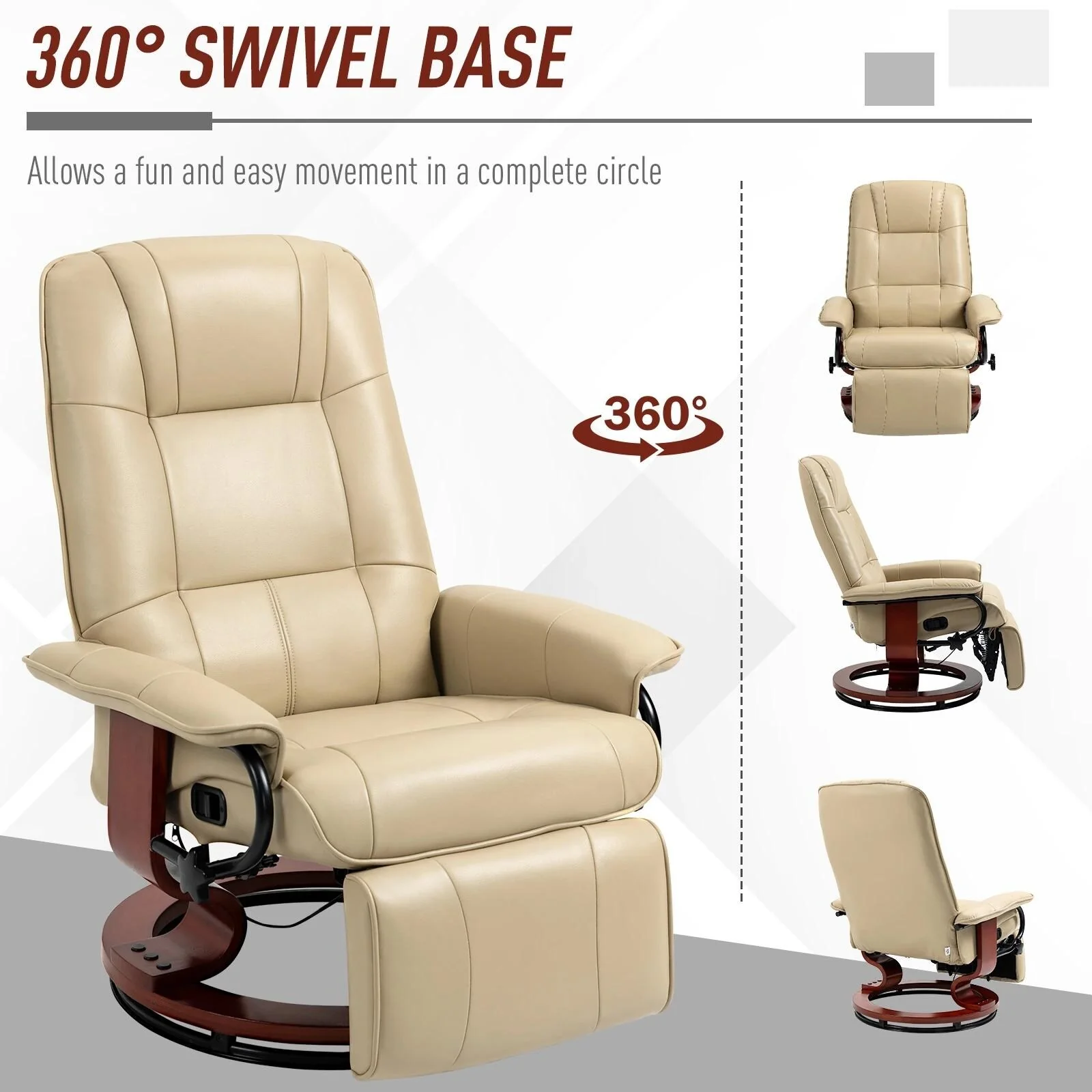 Faux Leather Recliner Chair, Swivel Recliner with Footrest, Armrest