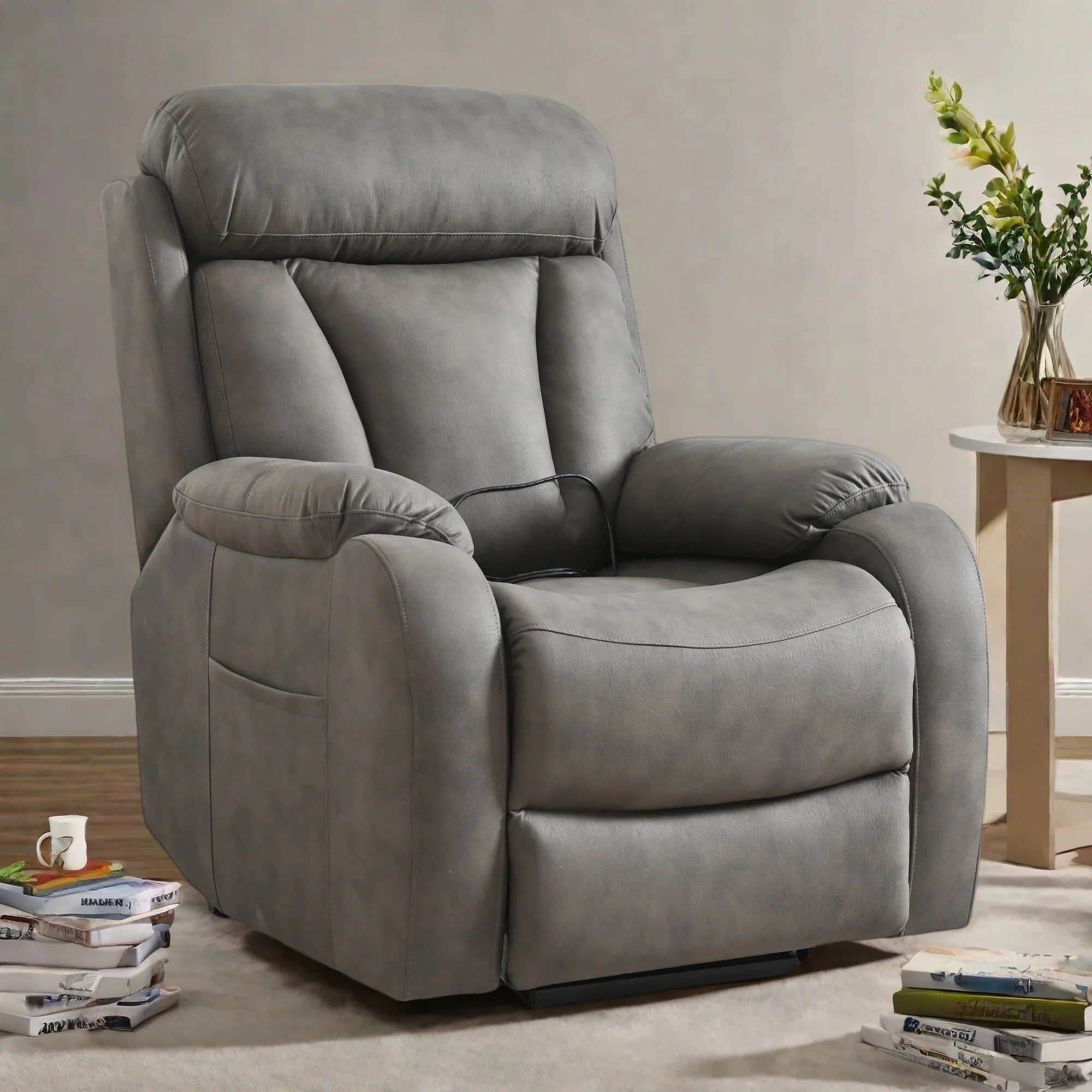 Recliner Chair Wide Seat with Overstuffed Pillows, Remote Control and Side Pocket
