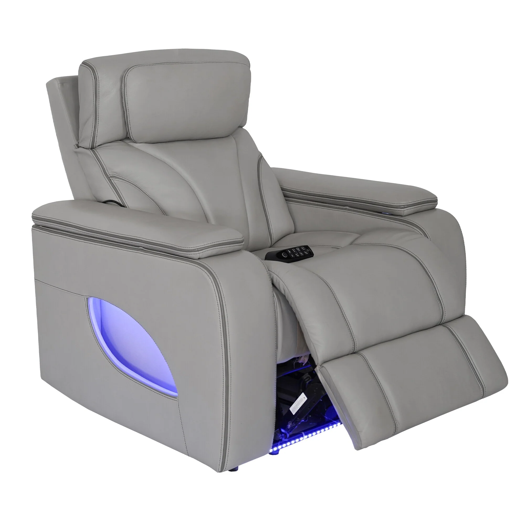 Octavia Silver and Gray Leather Zero Gravity Power Recliner with Heat and Massage
