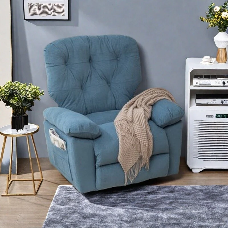 Swivel Recliner Chair with Soft Artificial Fleece, Overstuffed Comfort, Glider Function, Side Pocket, Adjustable Backrest