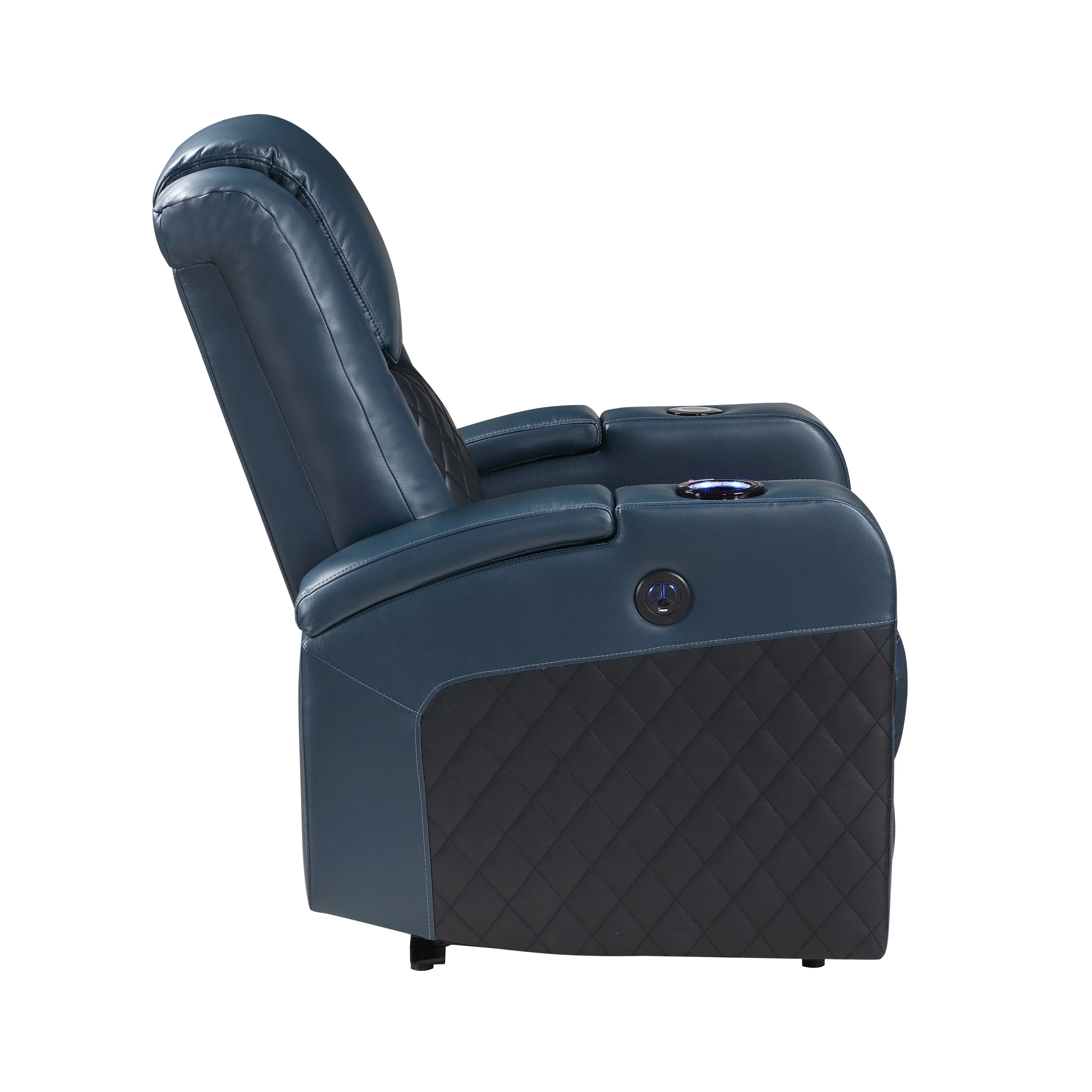 Alair Blue & Black Leather Aire Power Motion Recliner W/Bluetooth, Wireless Charger & Cupholder