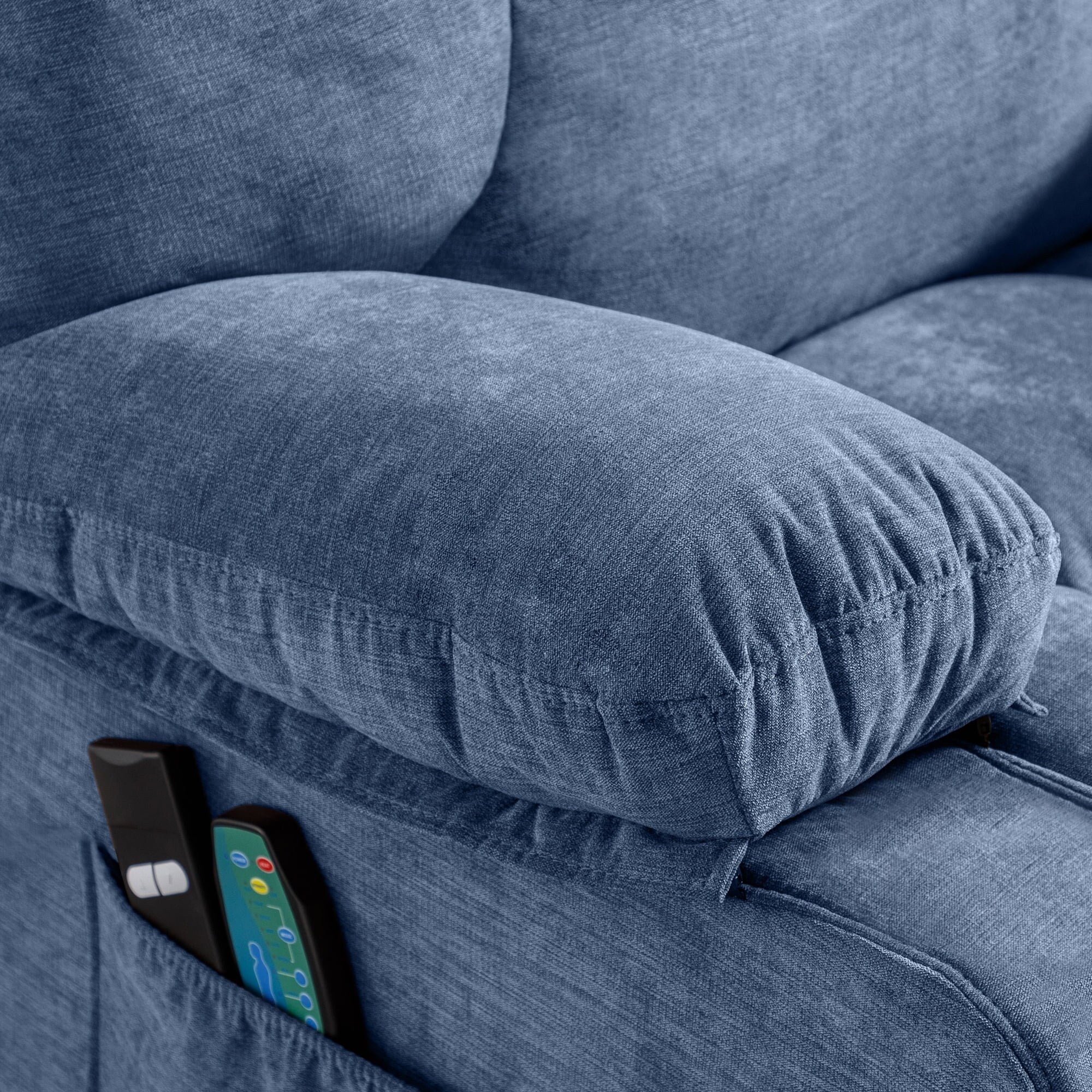 Blue Power Lift Recliner Chair with Heat, Massage, USB, and Remote Control