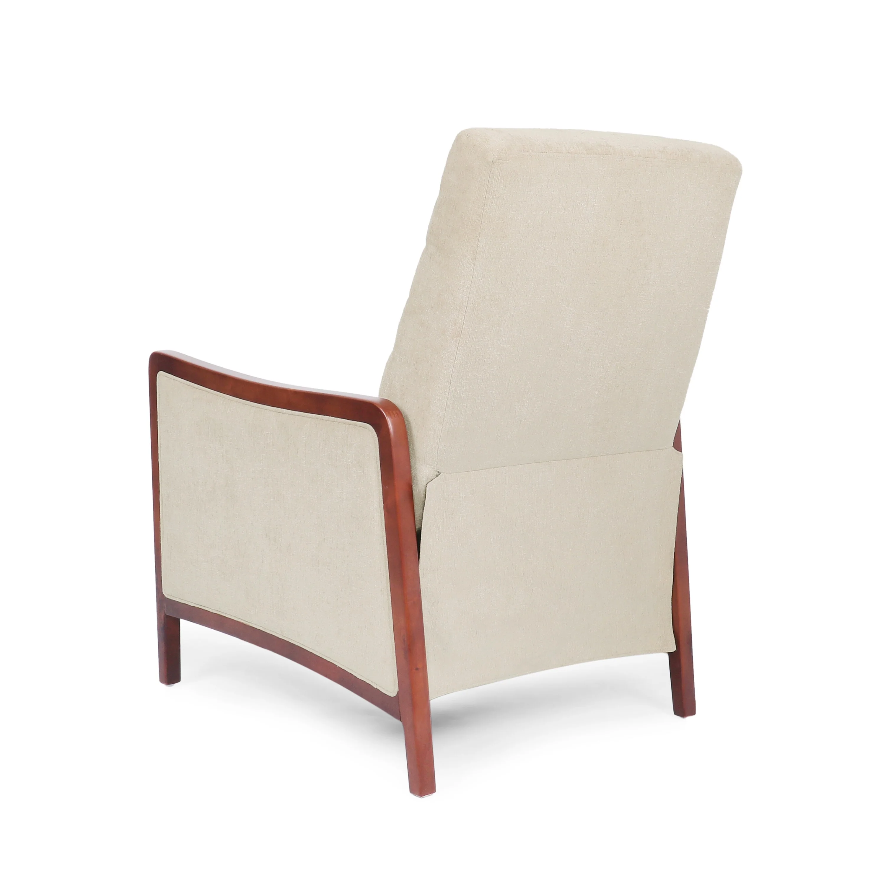 Mid-Century Modern Pushback Recliner with Channel Stitching and Birch Wood Frame