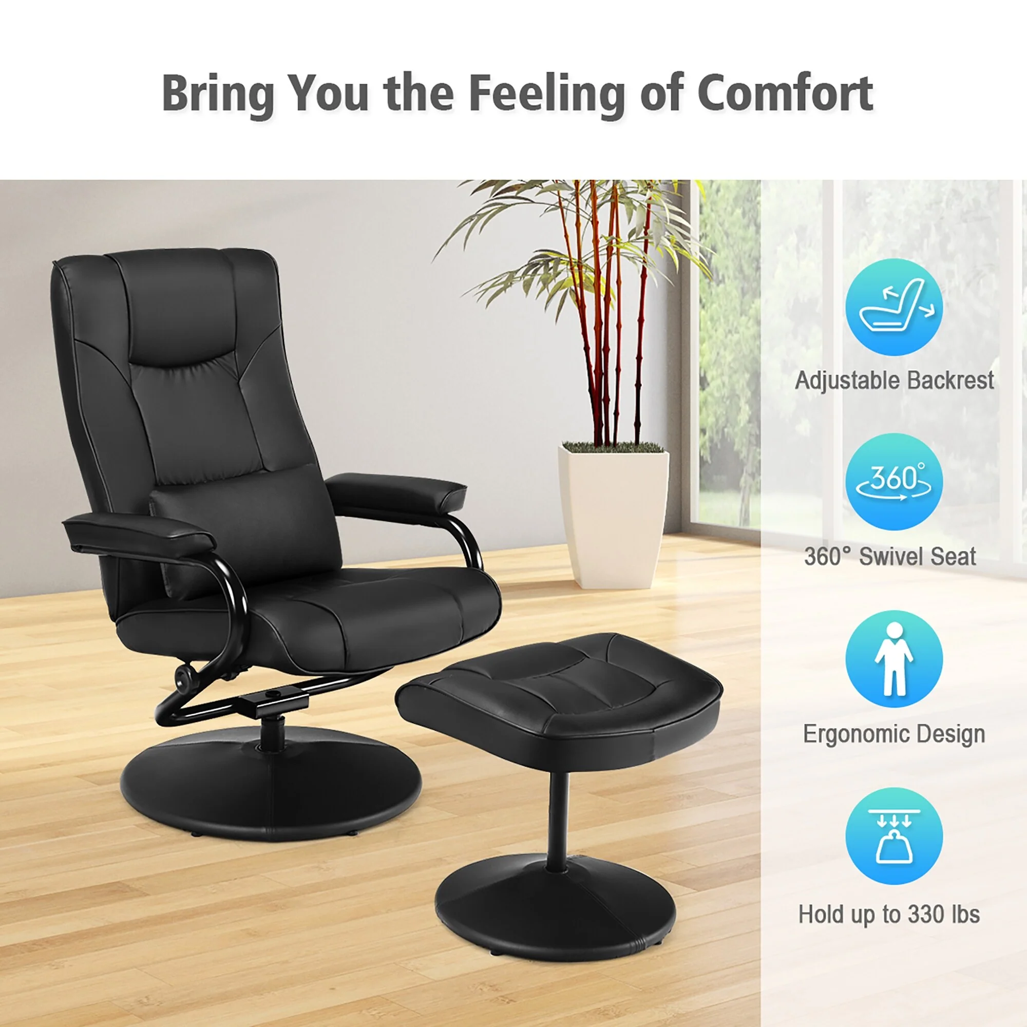 Recliner Chair 360 Degree Swivel PU Leather Chair with Footrest