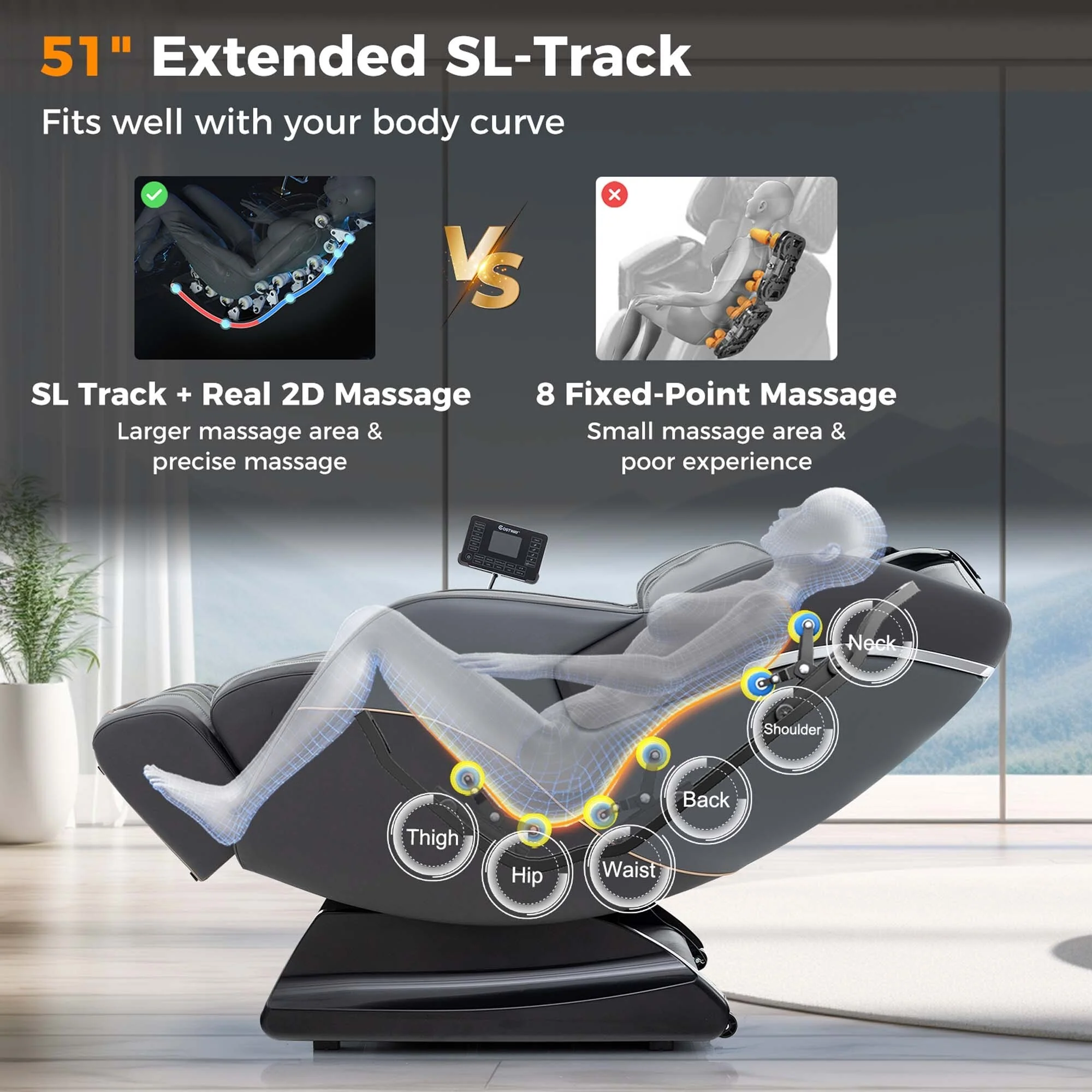 Costway SL Track Zero Gravity Massage Recliner with Thai Stretch Foot