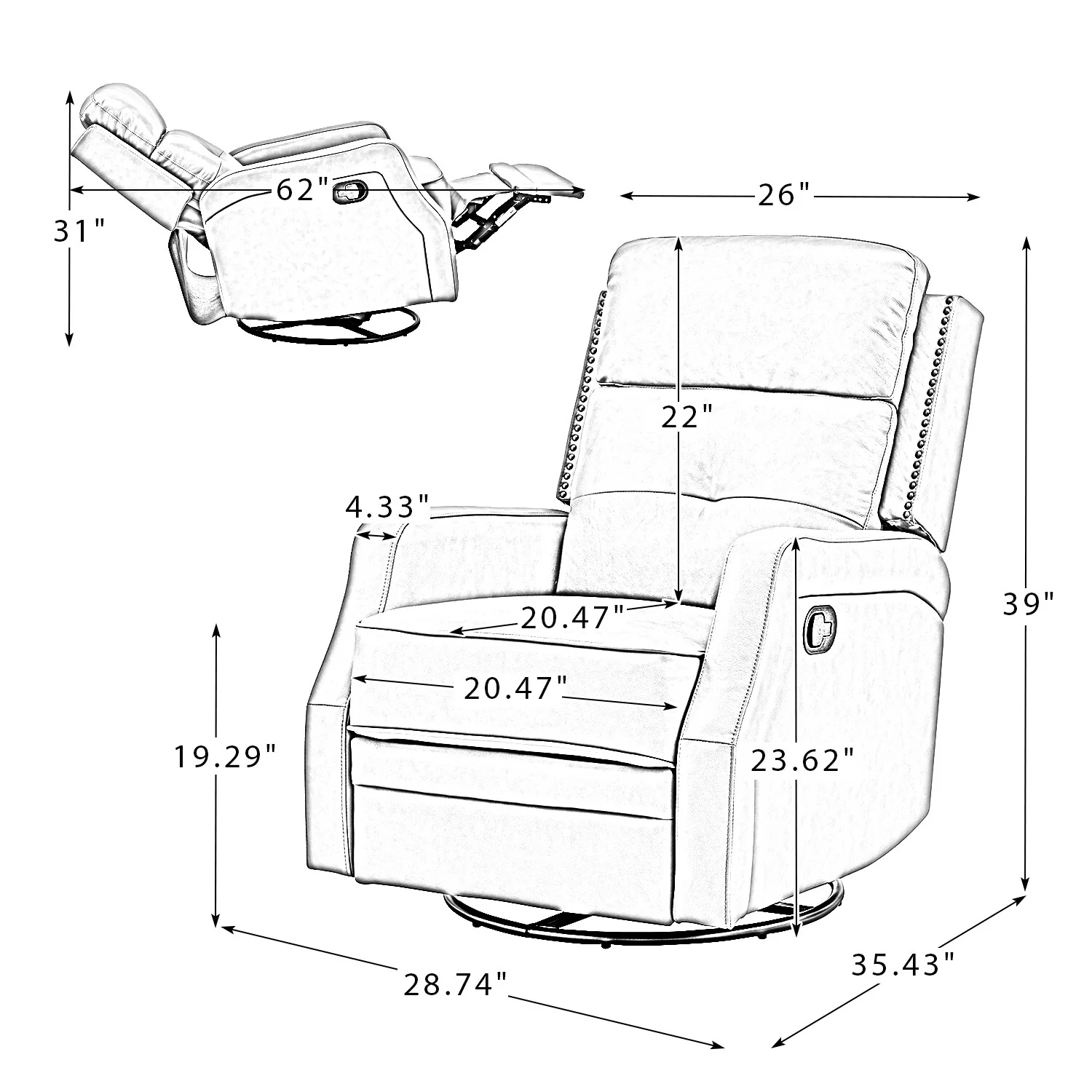 Beatriz Living Room Recliner Set Of 2 with Metal Base