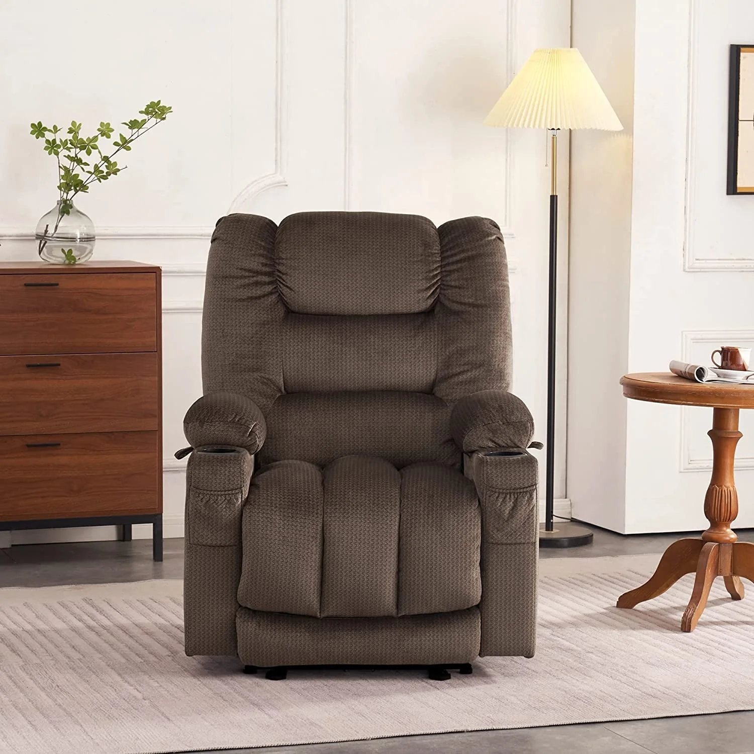 MCombo Electric Power Recliner Chair with Heat and Massage, Fabric 6079/PR670