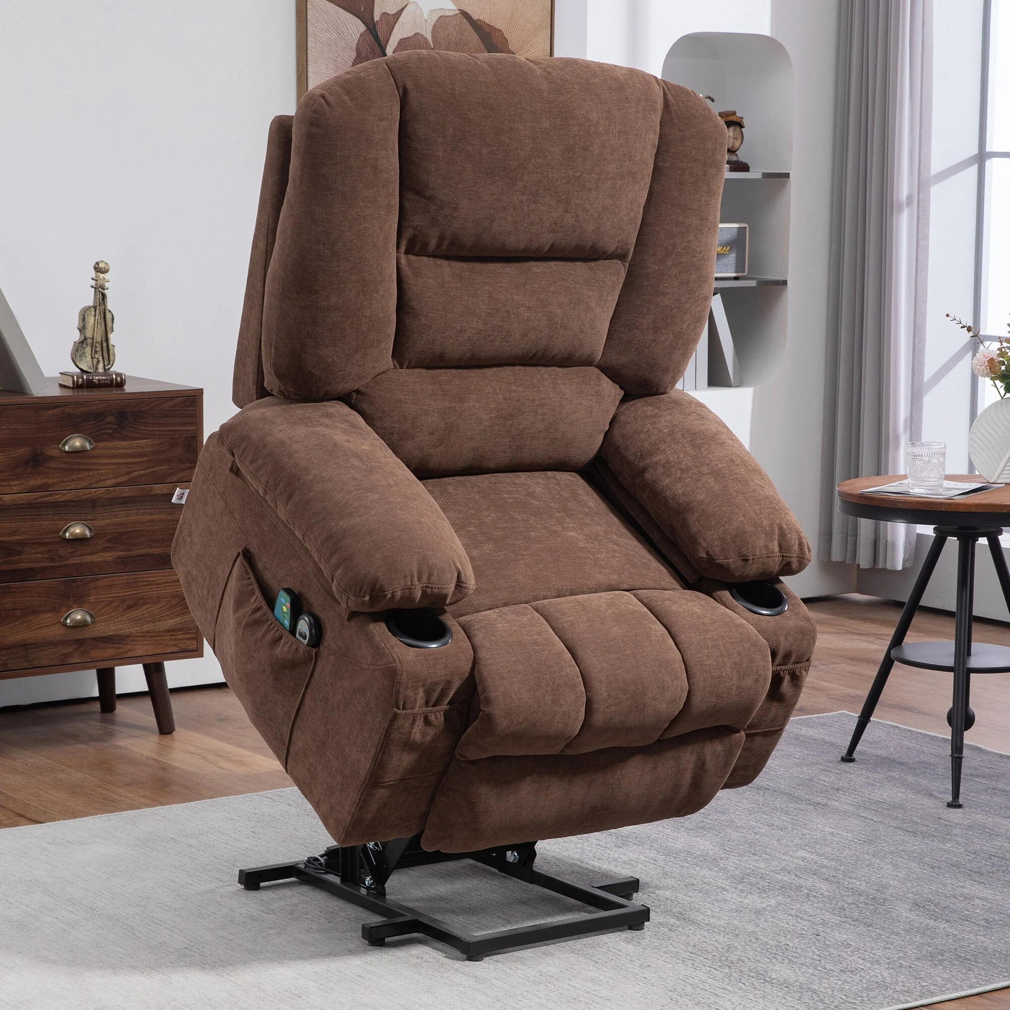 Brown Power Lift Recliner with Quick Assembly & Heat Massage