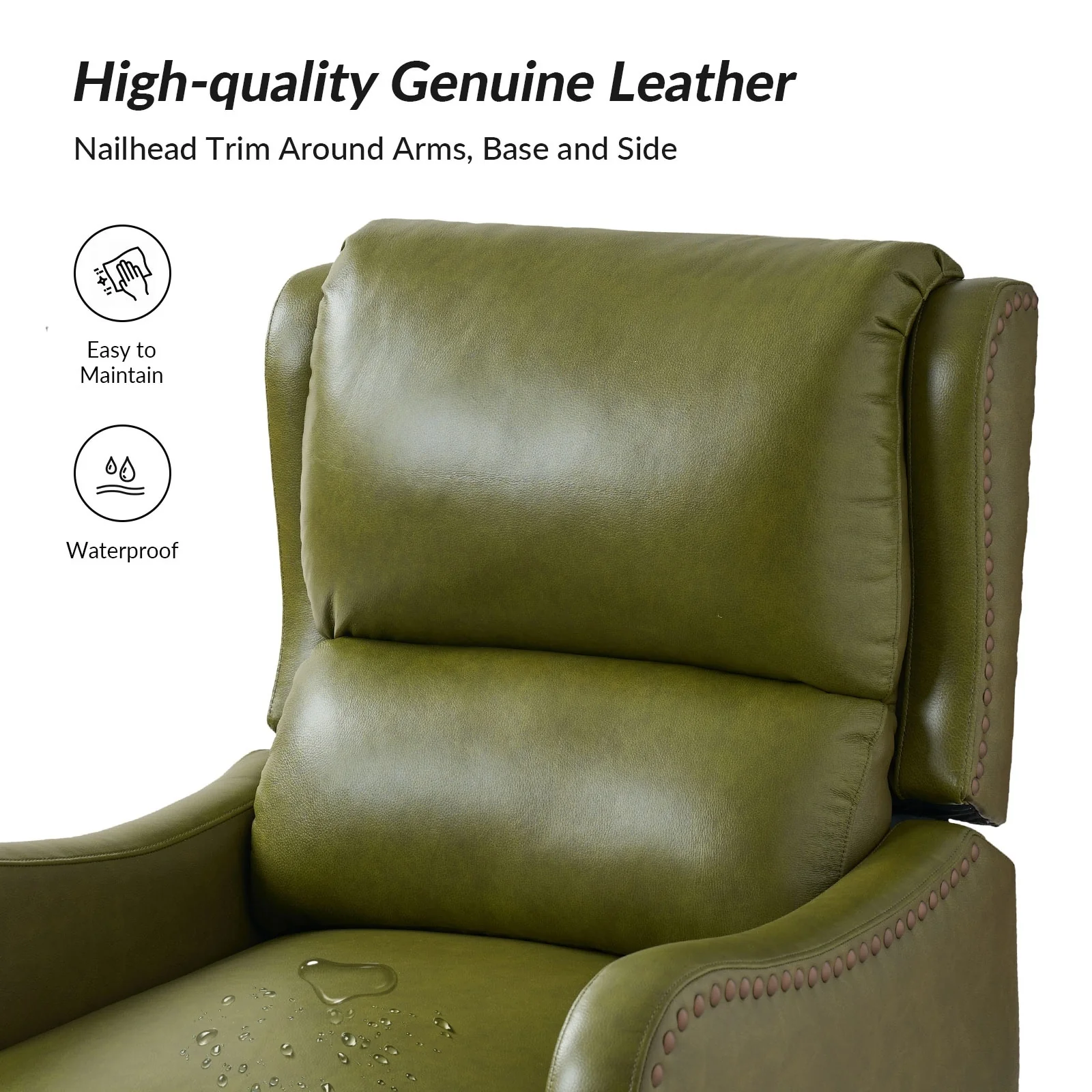Brigida Modern Genuine Leather Nailhead Trim Recliner with Adjustable Footrest Set of 2 by HULALA HOME