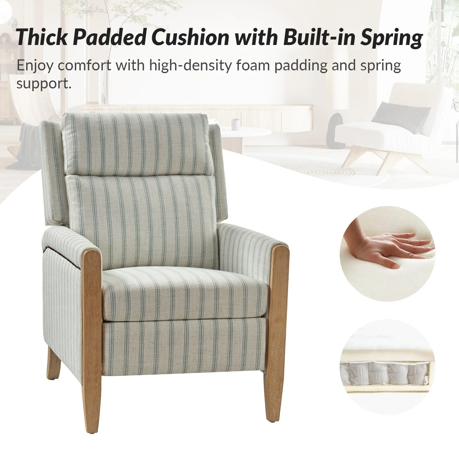 Suares Transitional Nailhead Manual Recliner with Solid Wood Legs by HULALA HOME