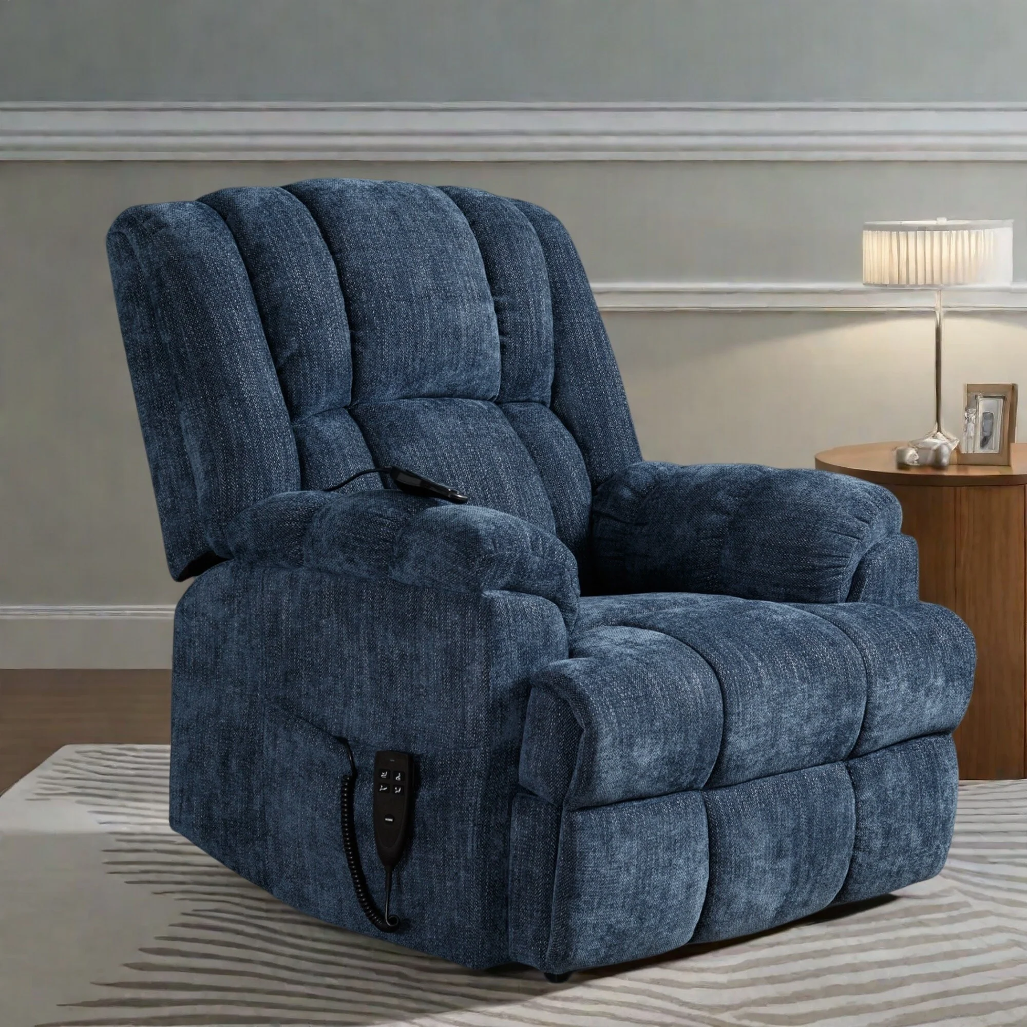 Power Lift Recliner Chair with Dual Motor, Massage and Lumbar Heat, Chenille Upholstery, Infinite Position Adjustment