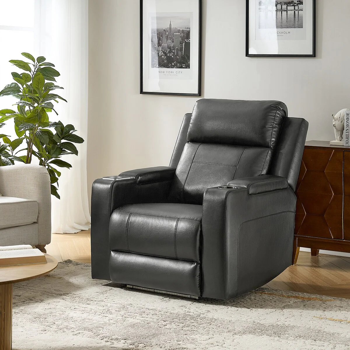 Marion Classic 35.5 Wide Power Recliner with Cup Holder by HULALA HOME