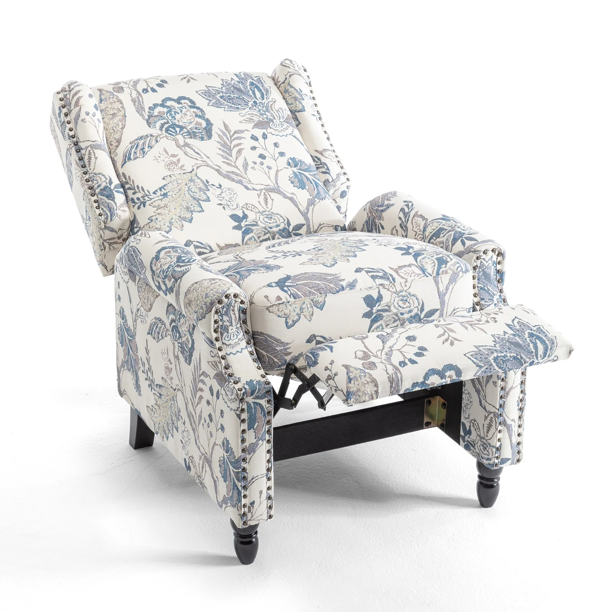 Linen Manual Upholstered Recliner with Wood Legs