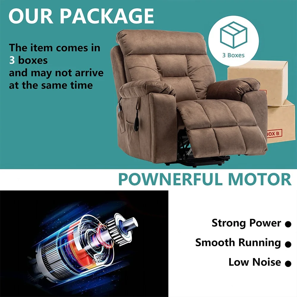 Large Electric Massage Lift Recliner with Heat, Hidden Cup Holder