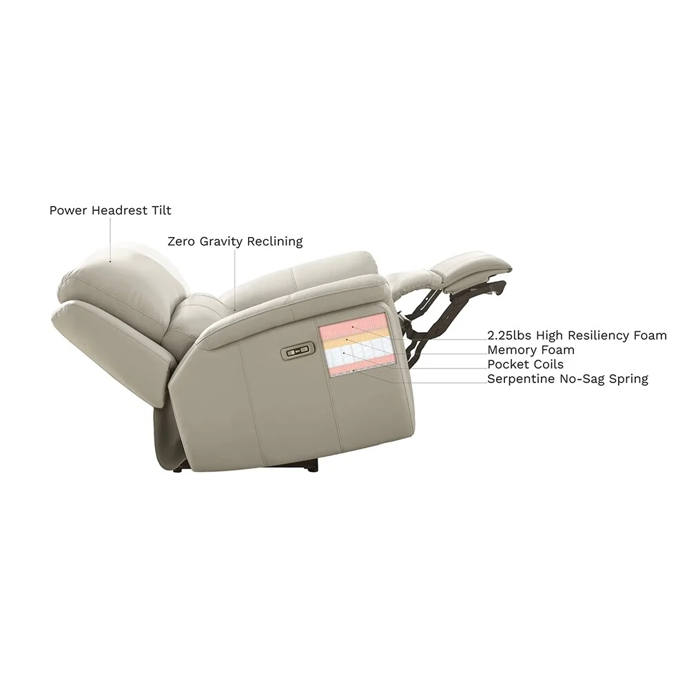 Hydeline Venice Zero Gravity Power Recline and Headrest Top Grain Leather Recliner with Cup Holder