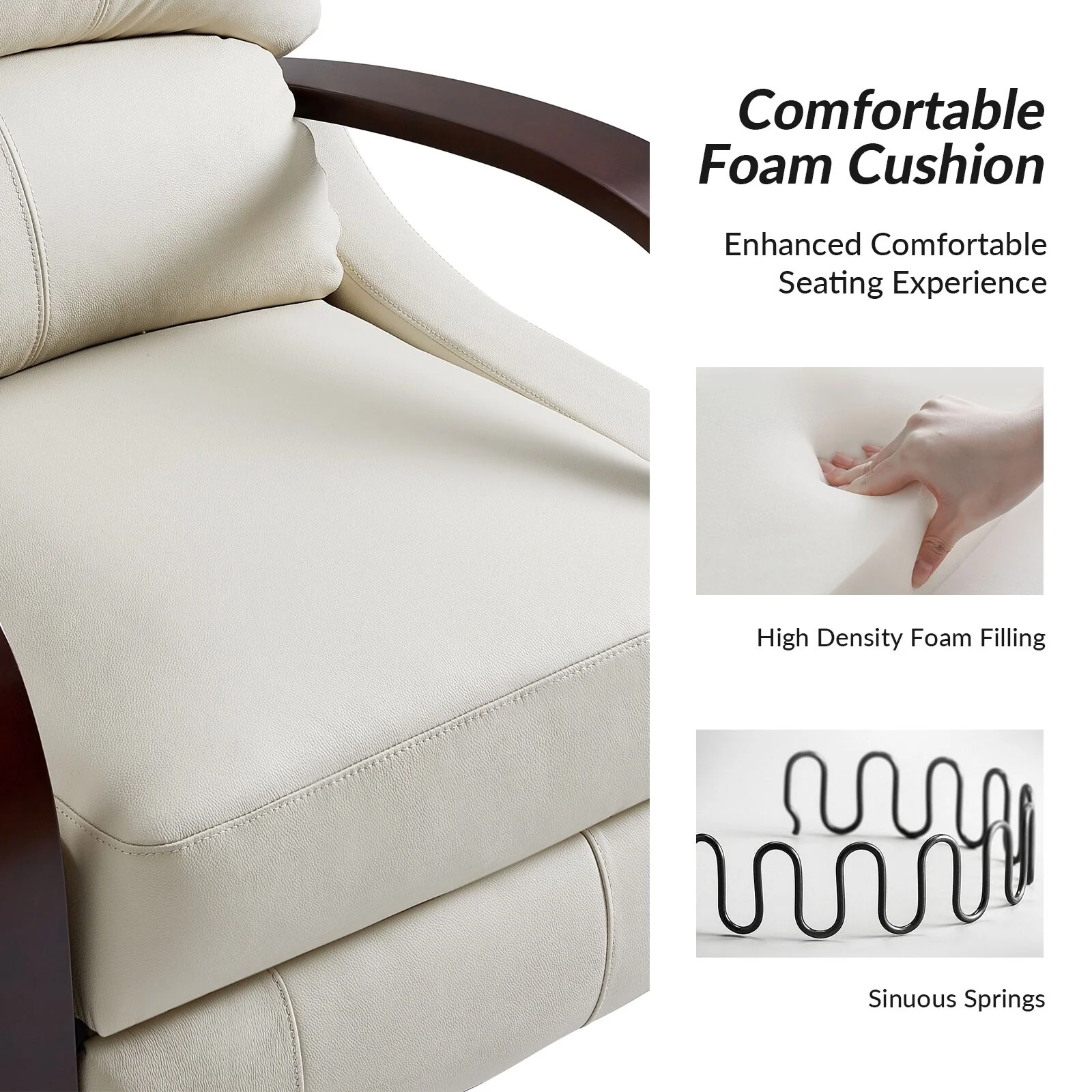 Alex Mid-century Modern Cigar Genuine Leather Manual Recliner with Wooden Curved Arms, Set of 2