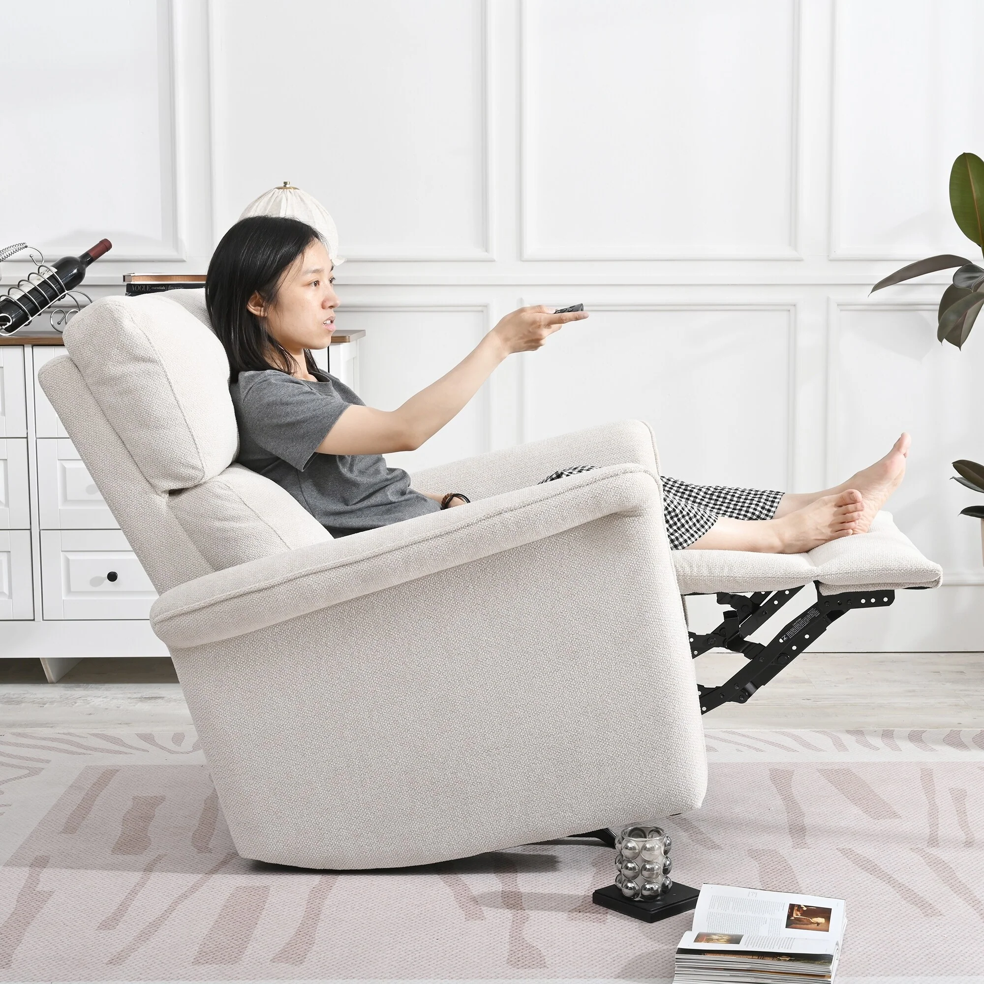 Manual Rocker Recliner Chair,Manual Rocking Glider Recliner,Fabric Nursery Chair,Single Sofa Recliner,Wide Armrests