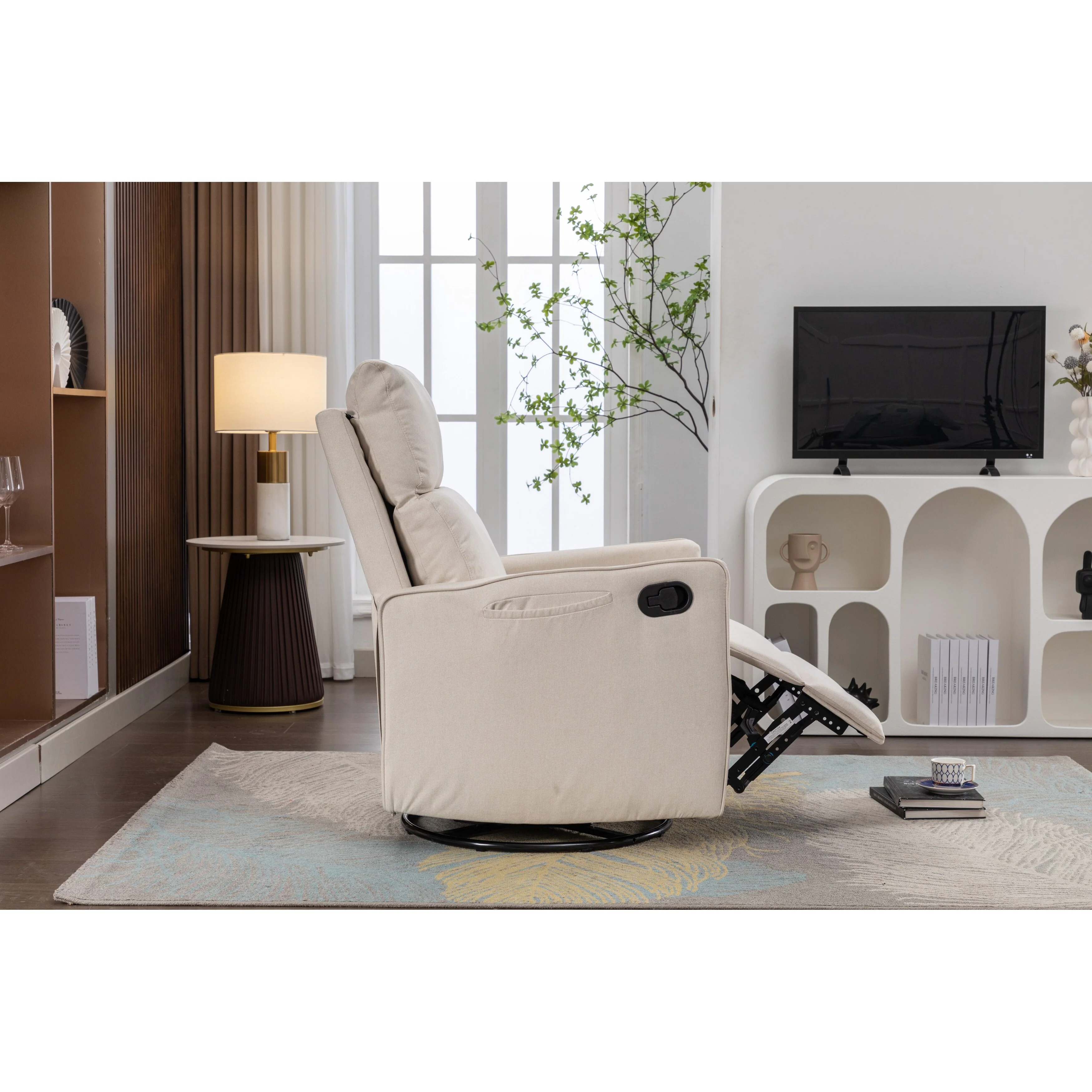 Manual Swivel Rocker Recliner Chair with Adjustable Back & Footrest