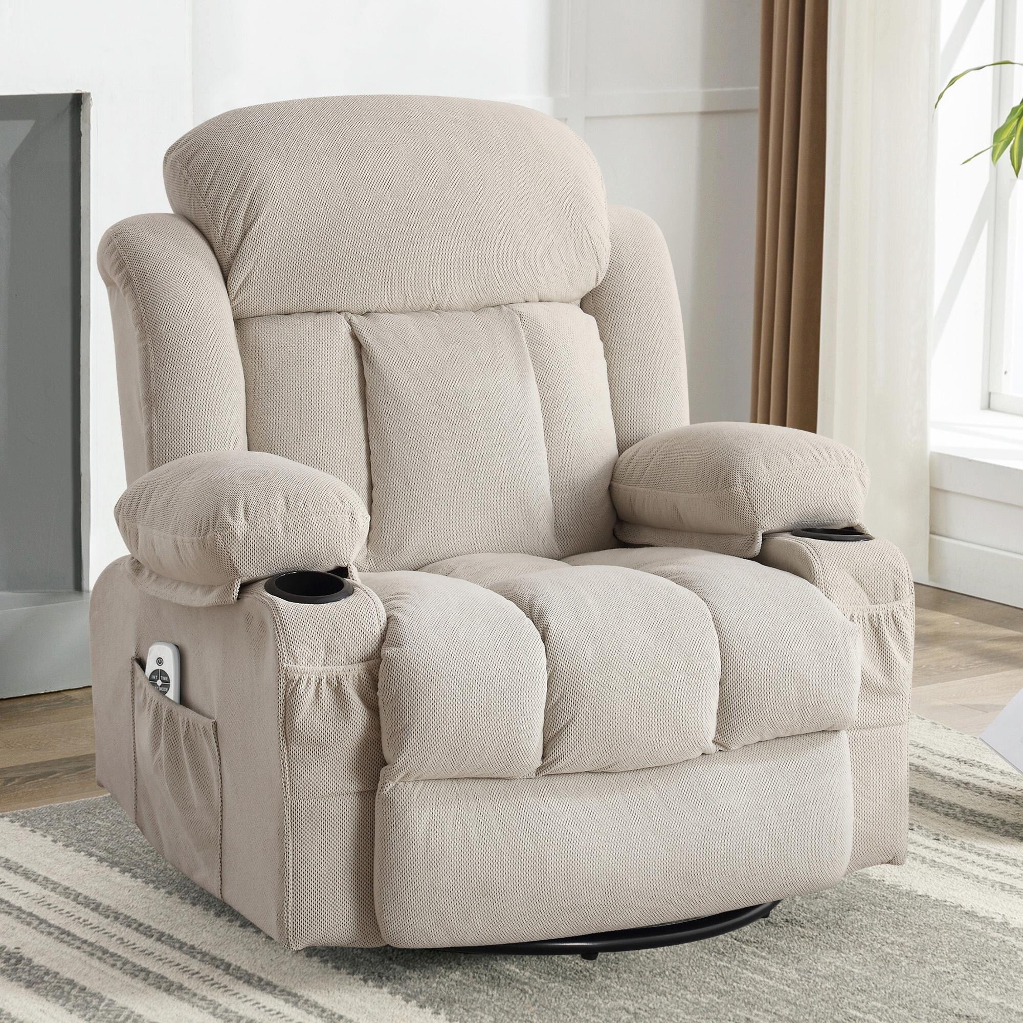 Swinging Recliner Massage Heated Sofa, with USB and 2 Cup Holders in Side Pockets