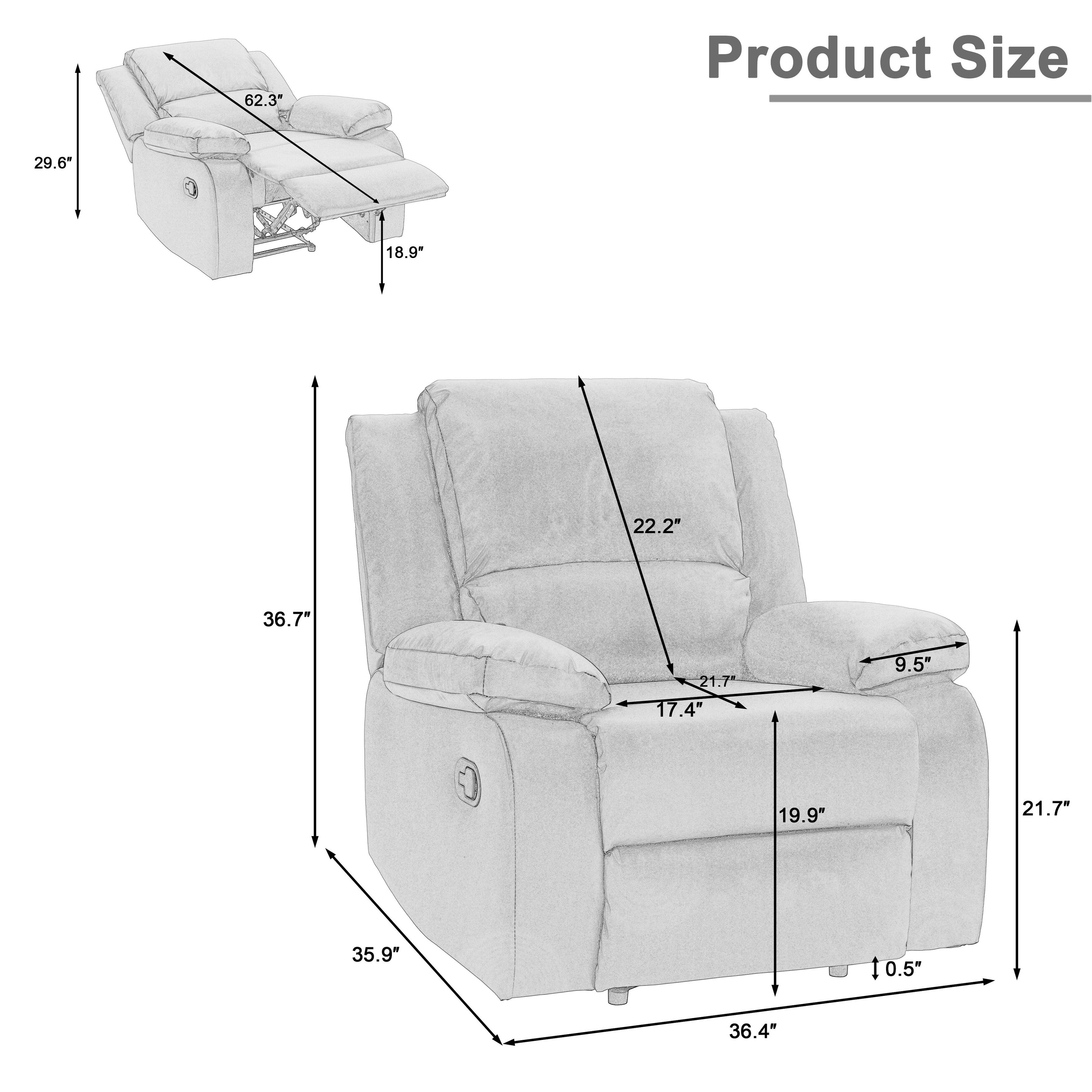Vegan Leather Upholstered Push Back Manual Recliner Chair