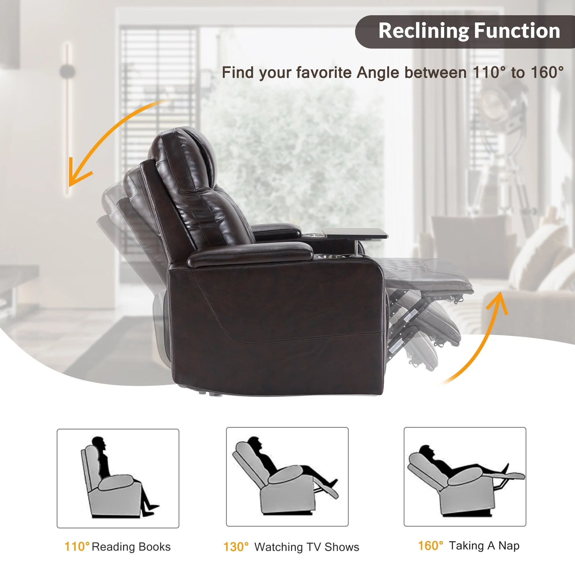 Nestfair Power Motion Recliner with 2 Cup Holders and 360�� Swivel Tray Table