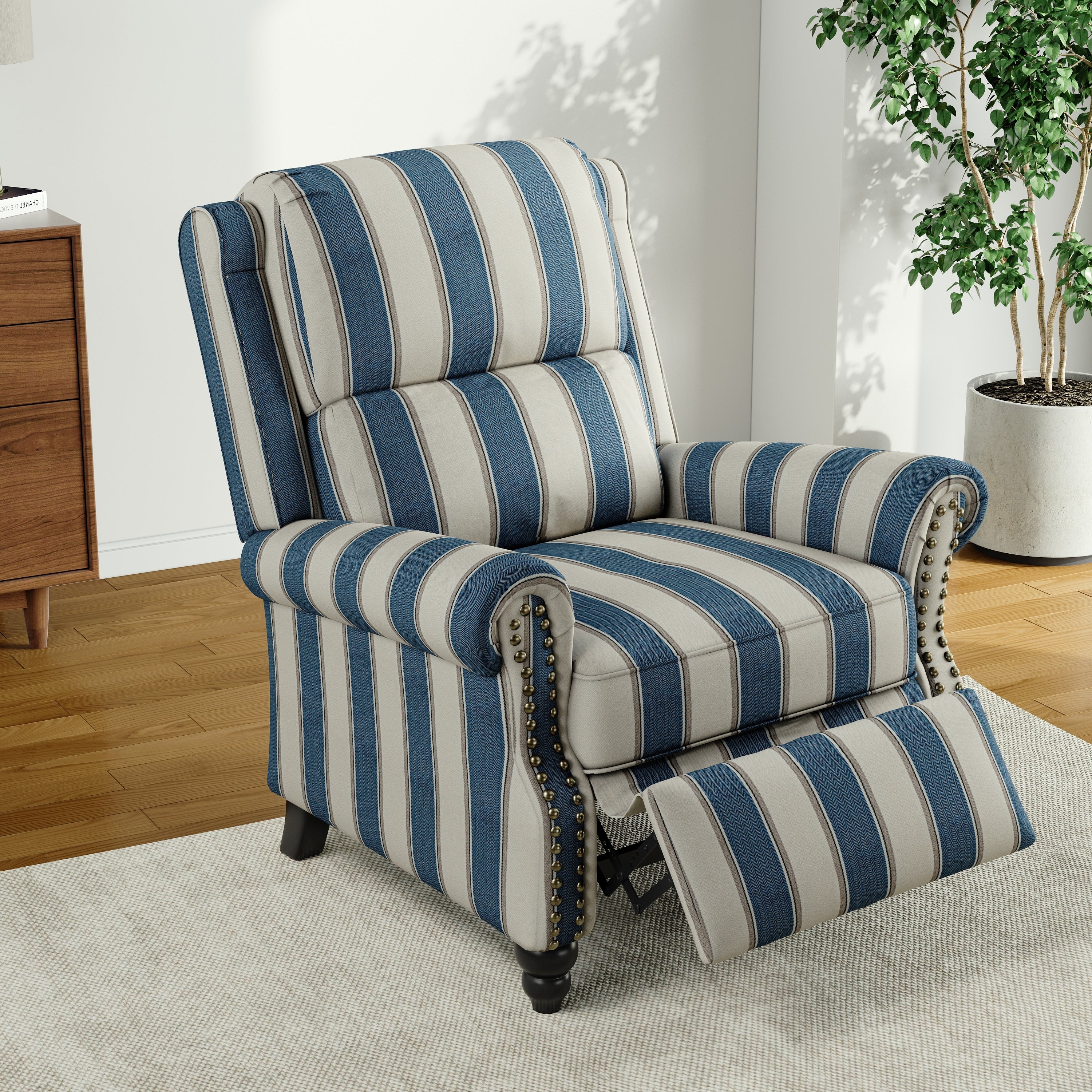 Alisa 35'' W Vegan Leather/ Linen Glider Push Back Recliner Chair