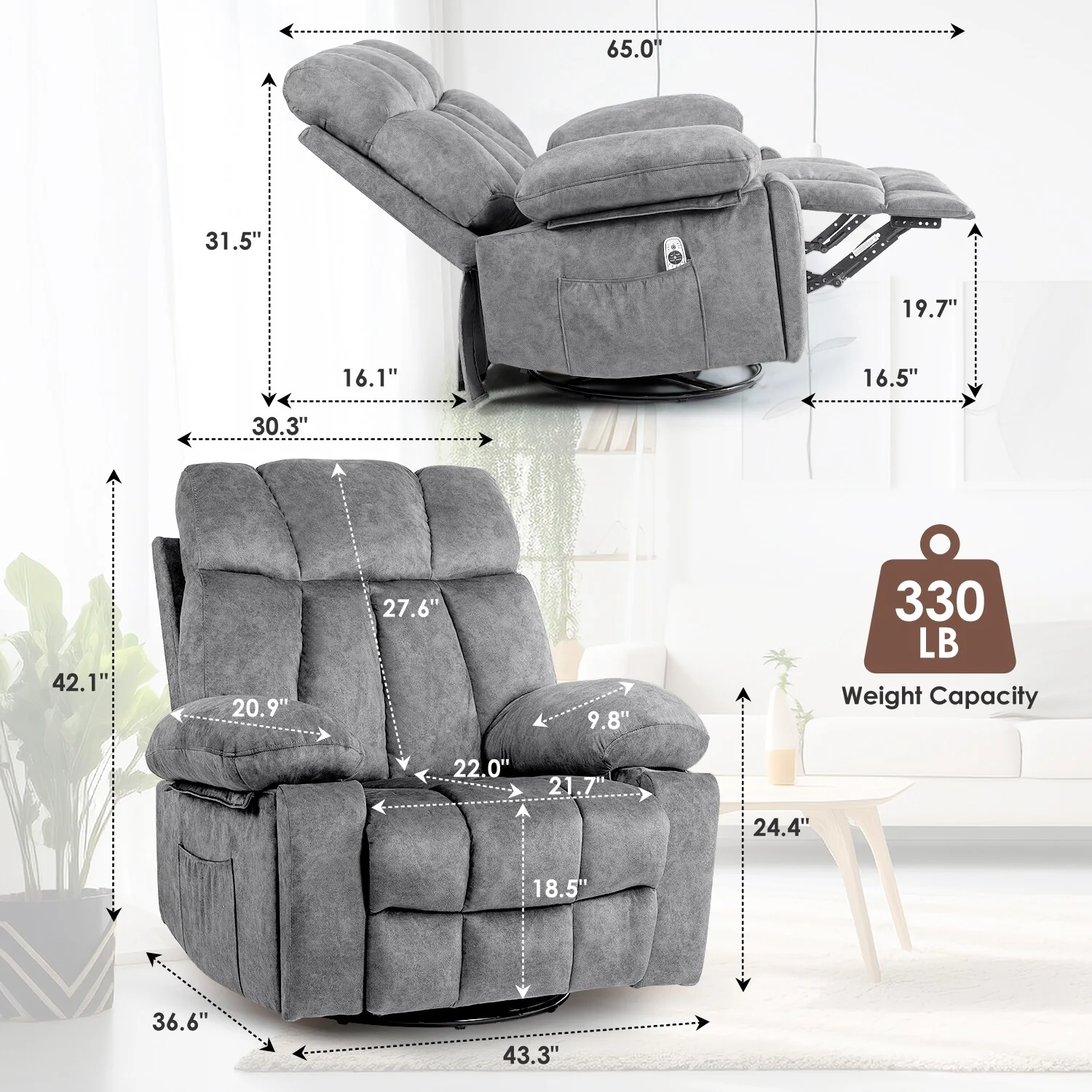 Massage Swivel Rocker Recliner Chair