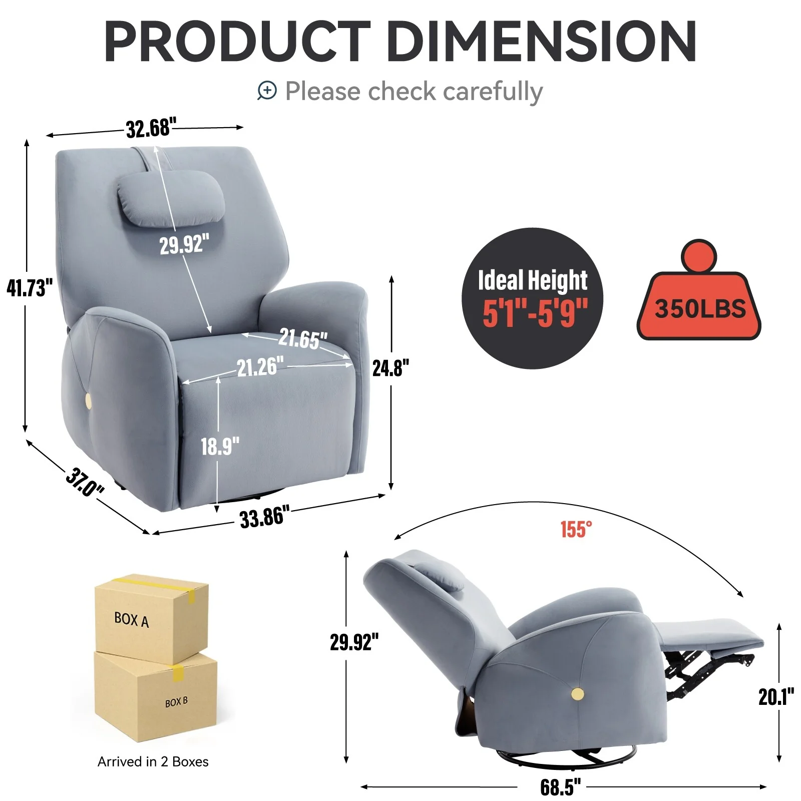 Swivel and Rocker Power Recliner Chair with Lumbar