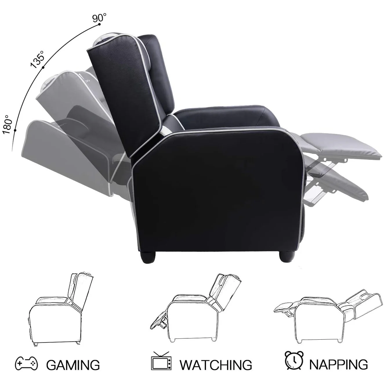 BOSSIN Gaming Recliner Chair Racing Style High Back Chair Living Room Recliners Theater Seating