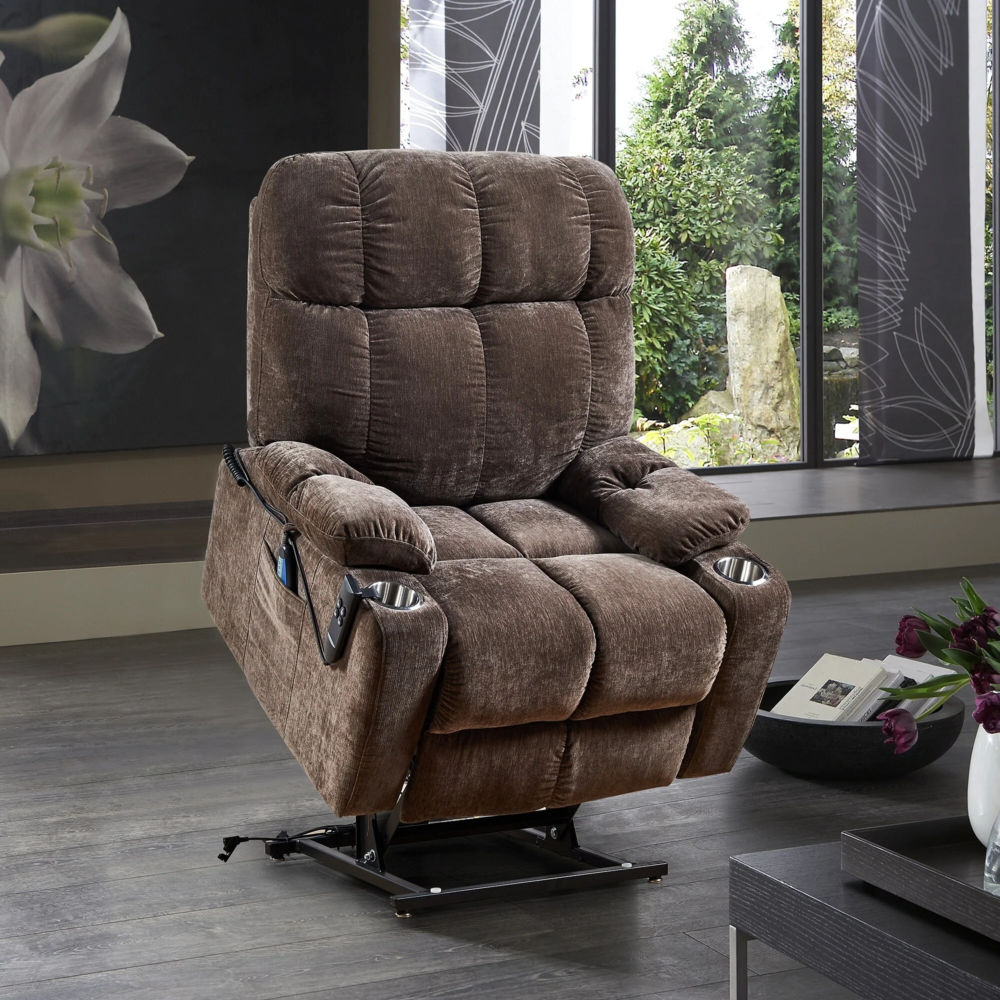 Power Lift Recliner with Dual Motor, Adjustable Backrest & Footrest, Vibration Massage, and Lumbar Heating for Living Room