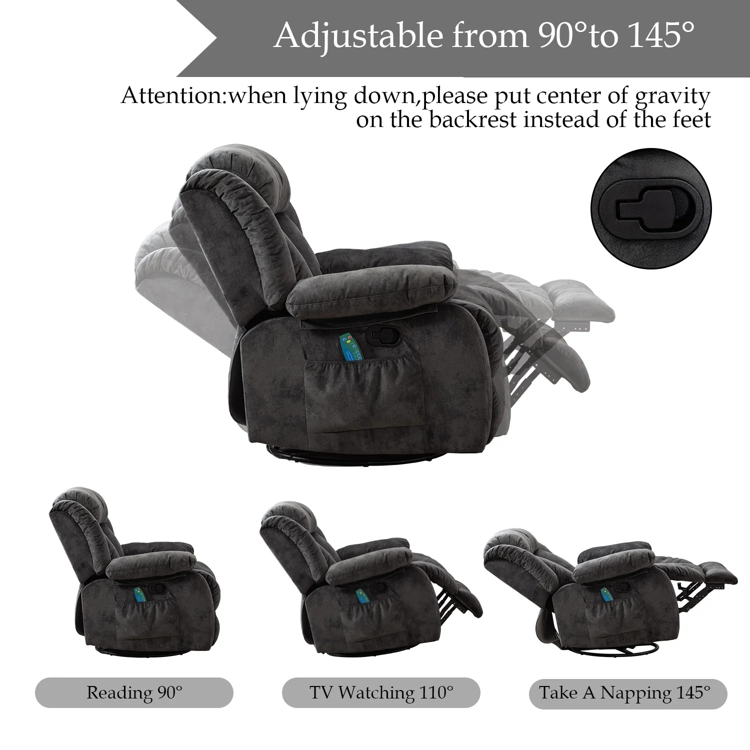 Soft Fabric Overstuff Manual Recliner with Massager and Heat