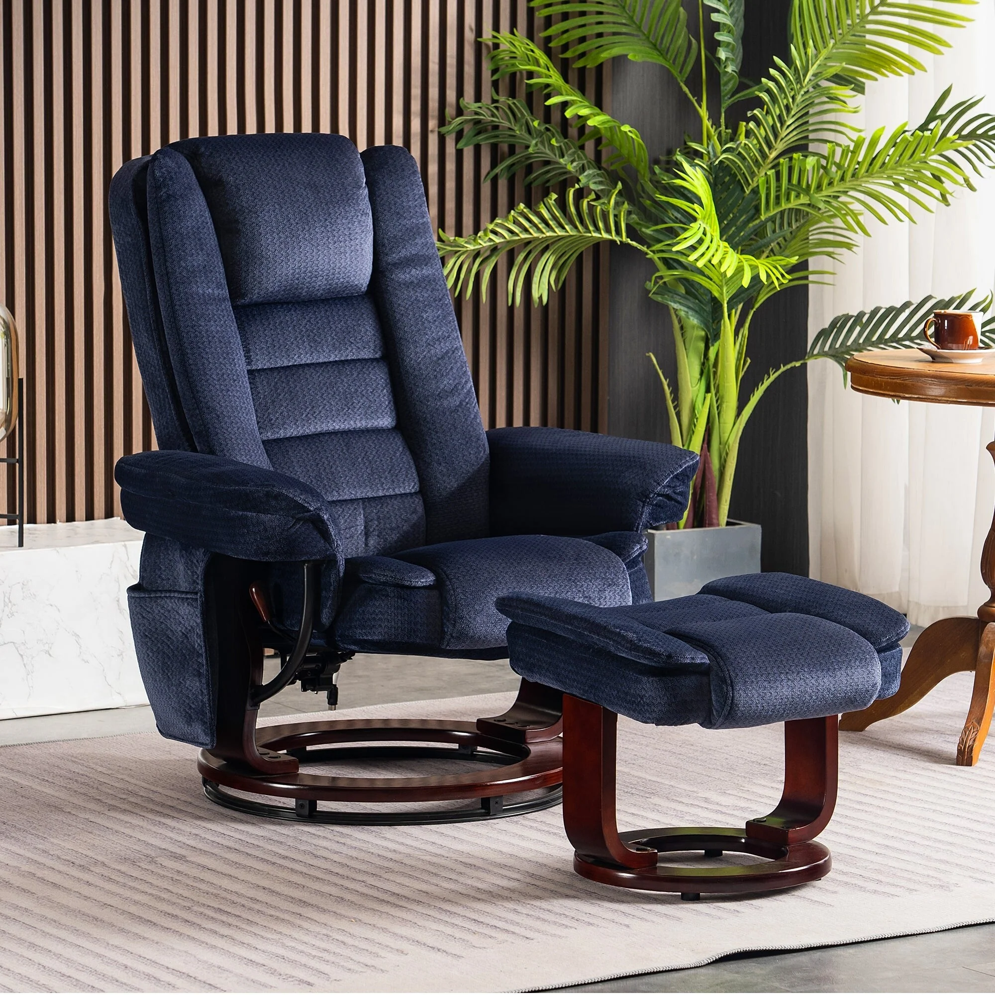 Mcombo Recliner Chair with Ottoman, Fabric Massage Swivel Chair