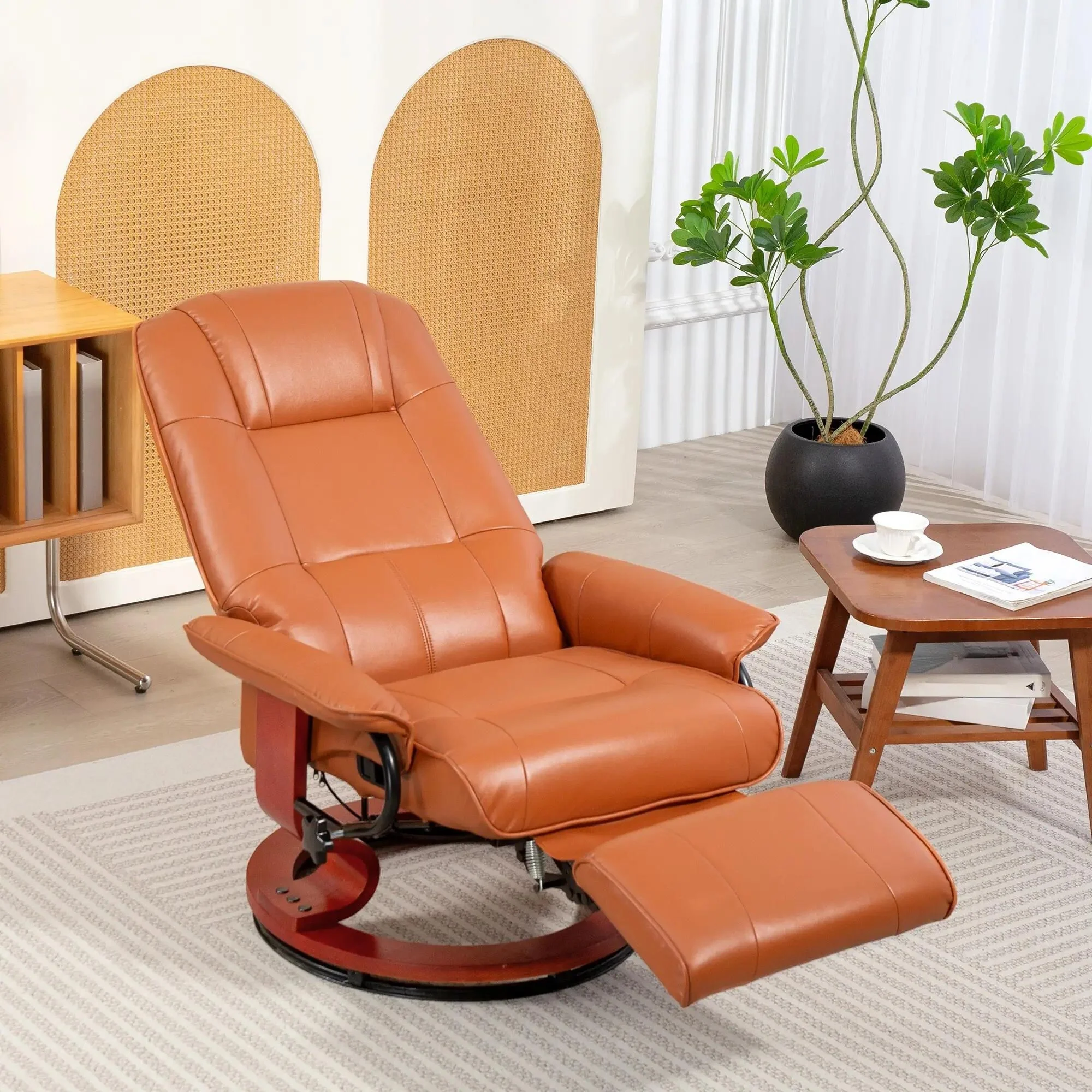 Faux Leather Recliner Chair, Swivel Recliner with Footrest, Armrest