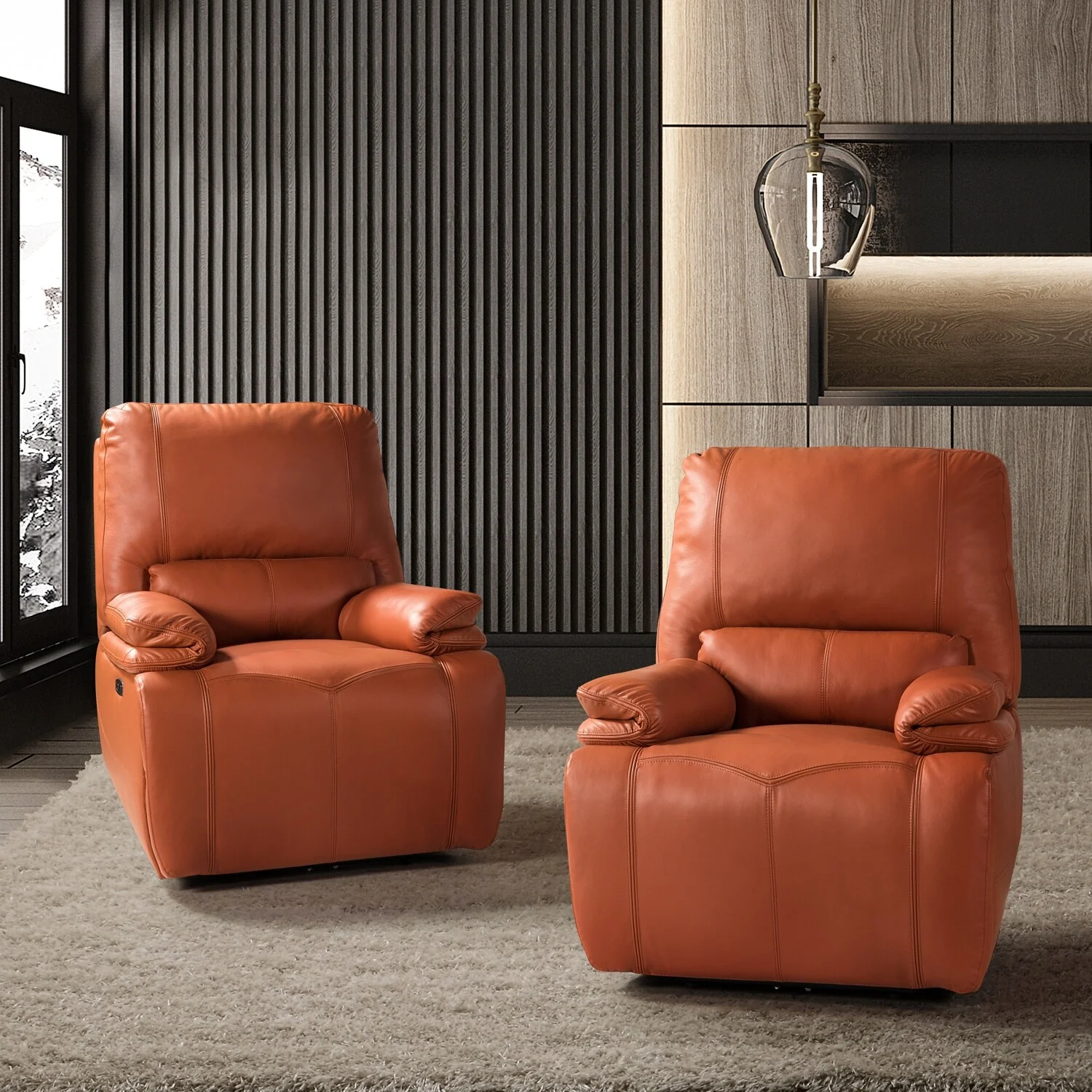 Clara Genuine Leather Power Recliner with Cushion Padded, Set of 2