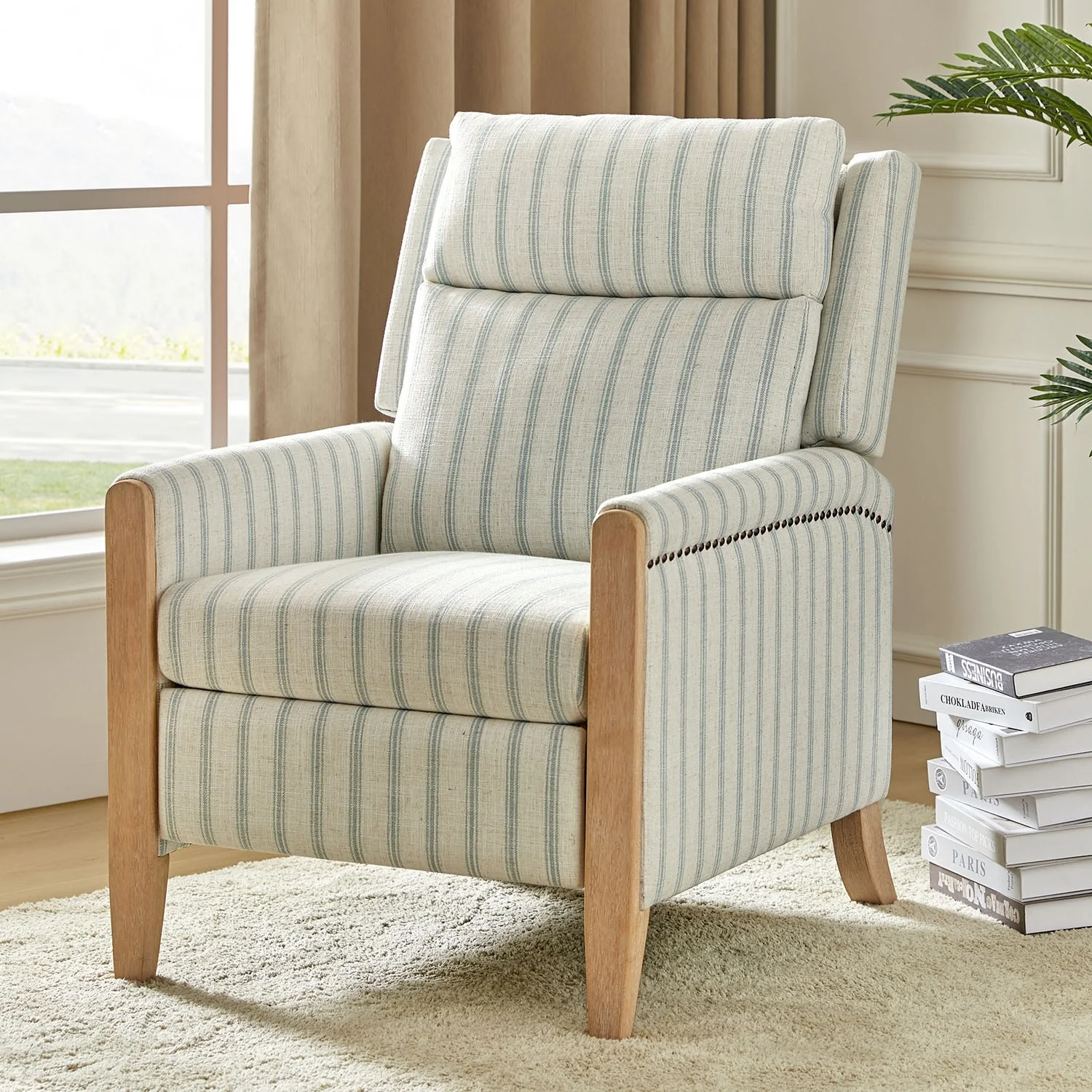 Suares Transitional Nailhead Manual Recliner with Solid Wood Legs by HULALA HOME