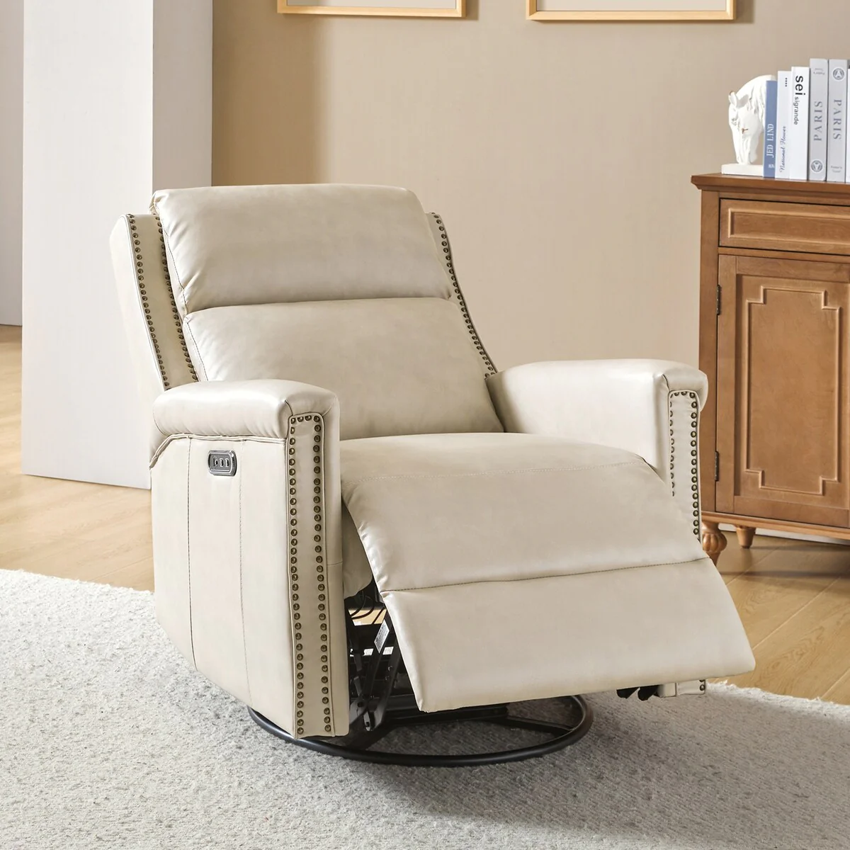 Tobias Traditional Swivel And Rocker Power Recliner by HULALA HOME