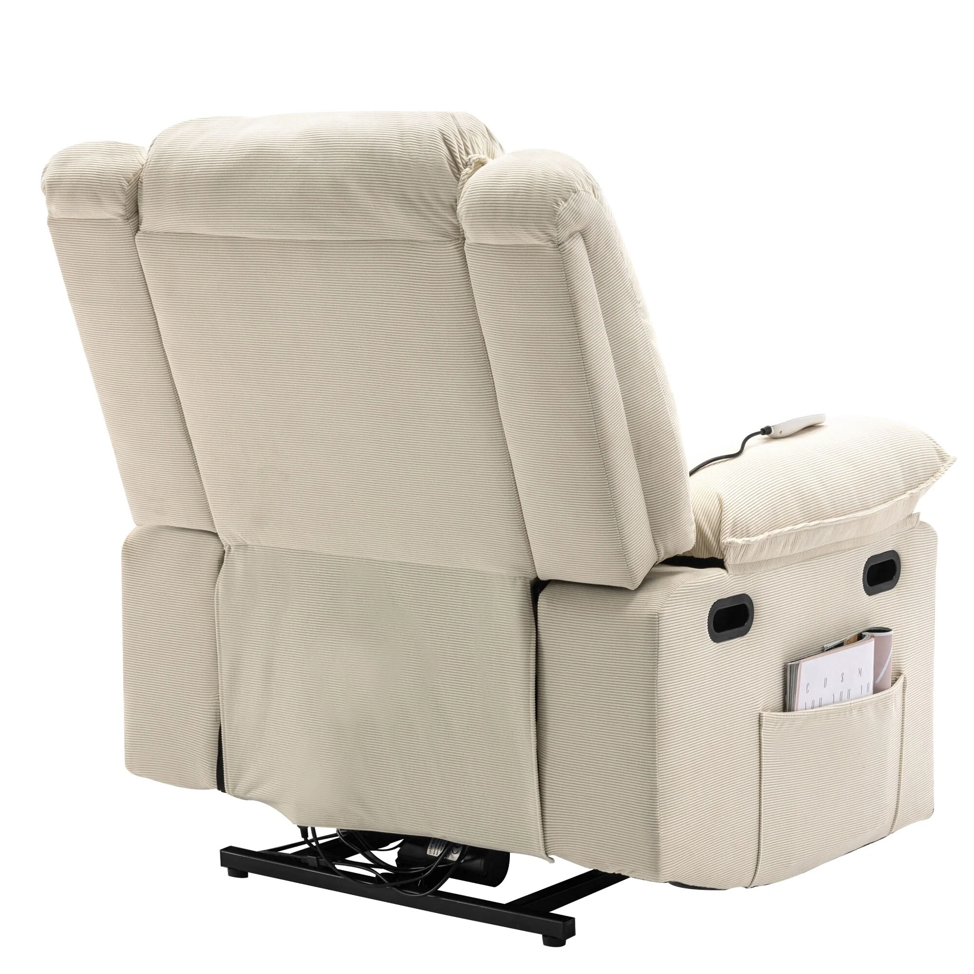Beige Power Lift Recliner with Massage, Heating, Infinite Recline, Side Pockets, and Retractable Armrests